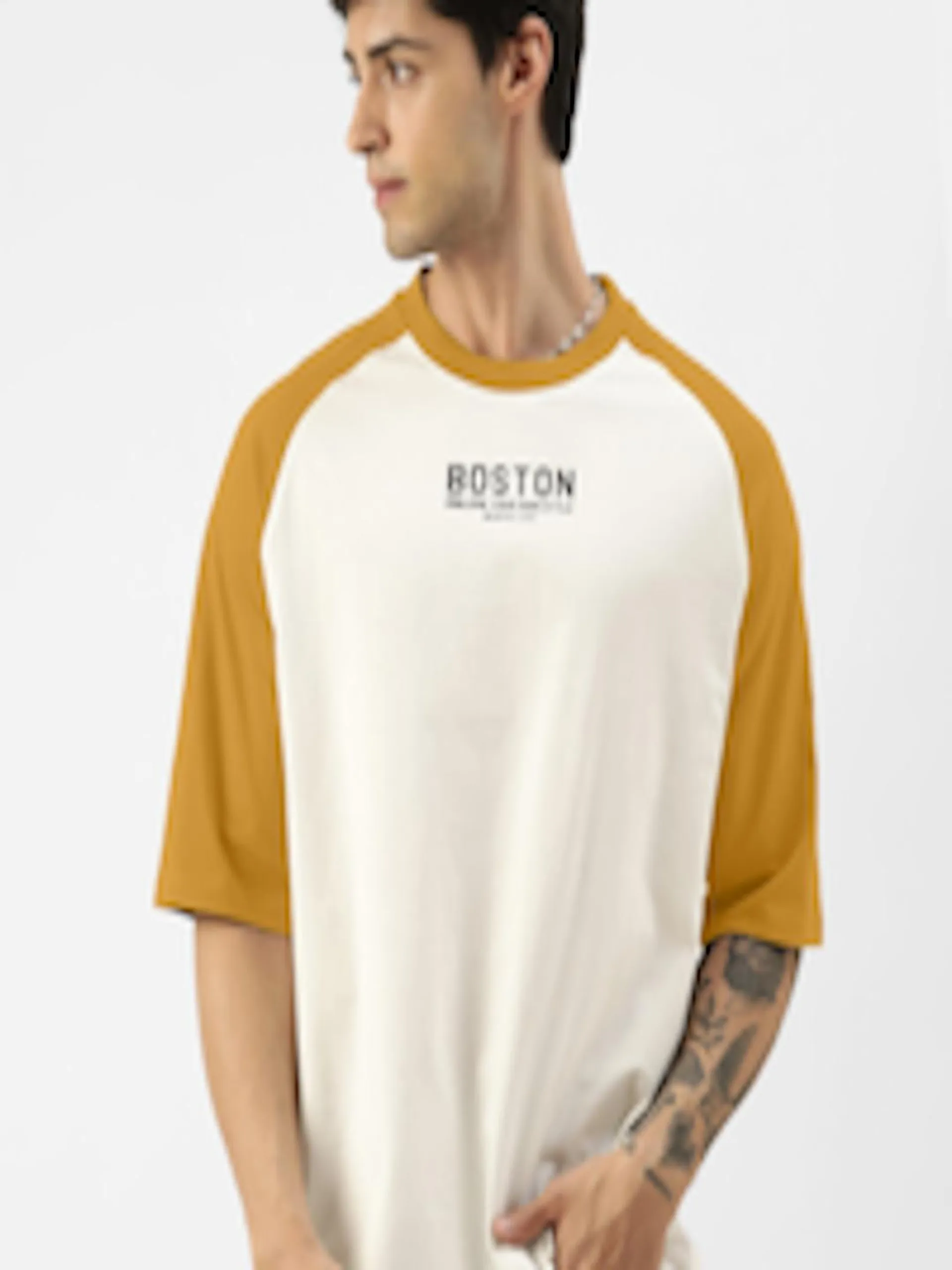 Typography Printed Raglan Sleeves Cotton Oversized T-shirt