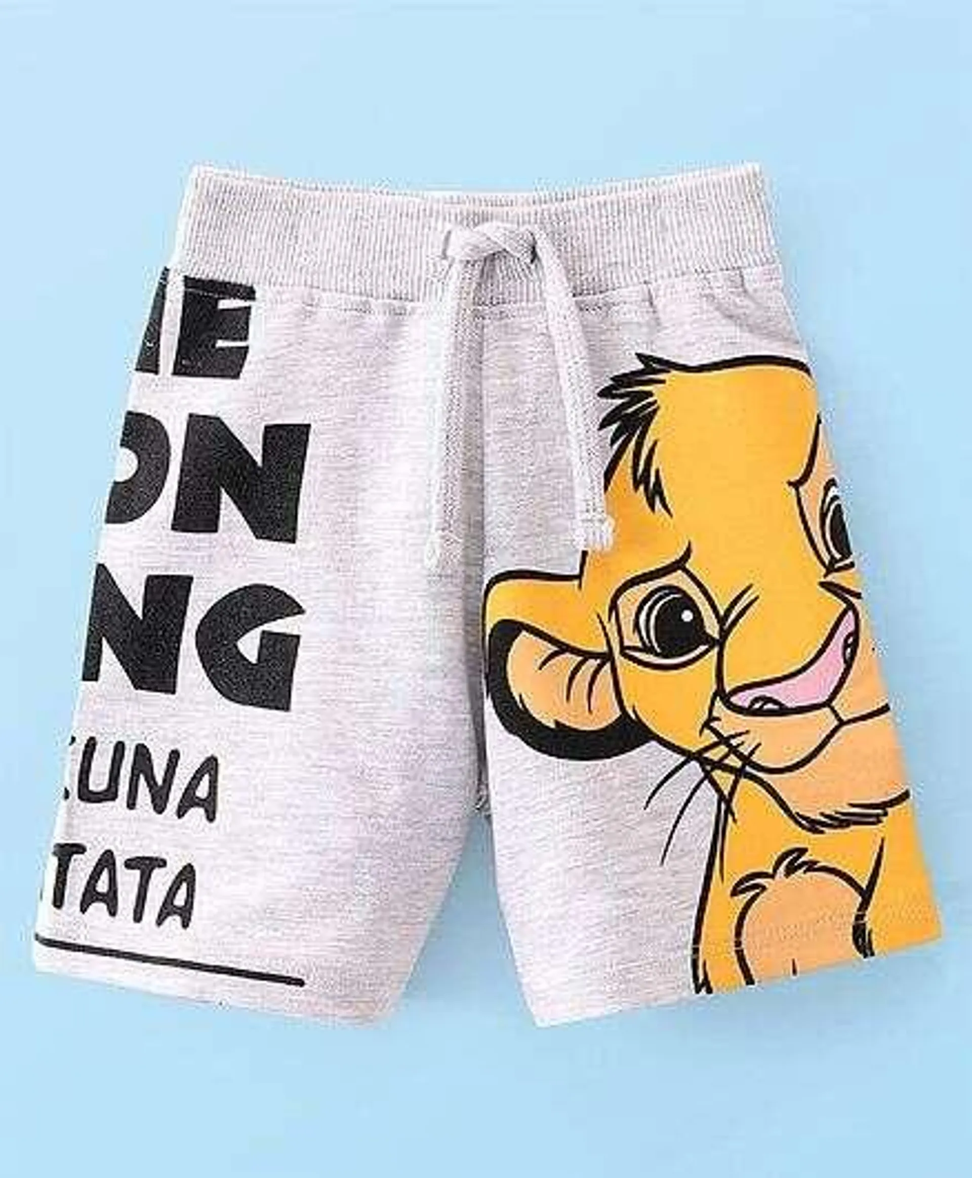 Babyhug Disney Cotton Terry Knit Shorts Lion King Print - Grey