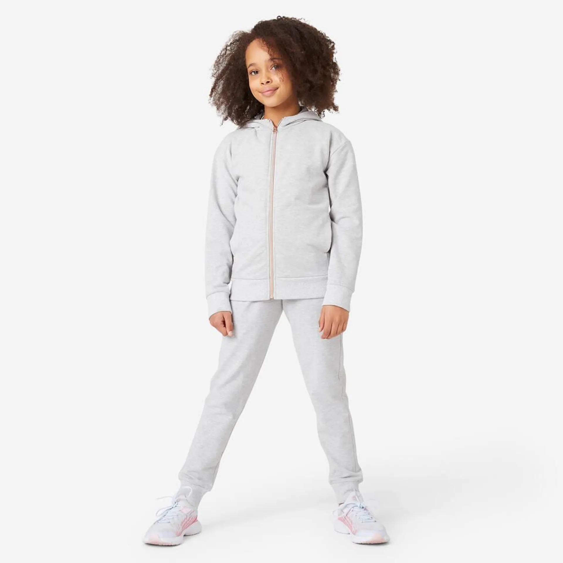 Kids' Warm Tracksuit 500 - Grey with Golden Zip