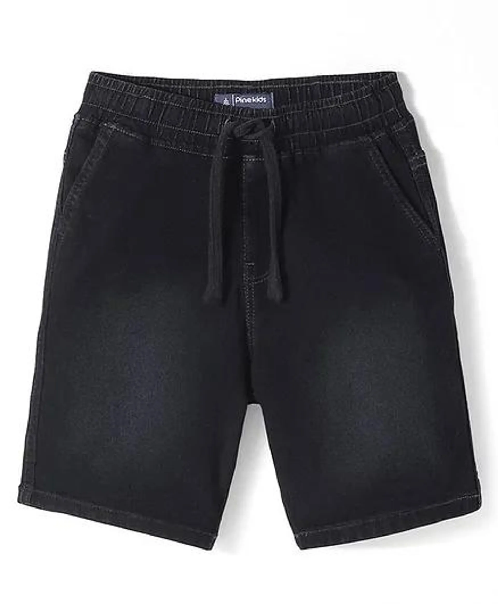 Pine Kids Cotton Elastane Above Knee Length Washed Denim Shorts - Black