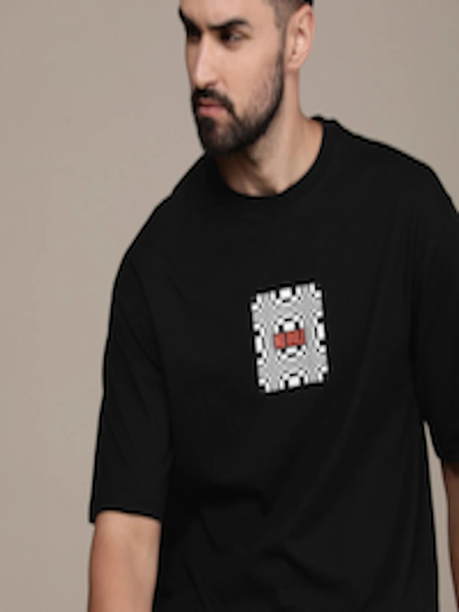Men Typography Printed Drop-Shoulder Sleeves Pure Cotton T-shirt