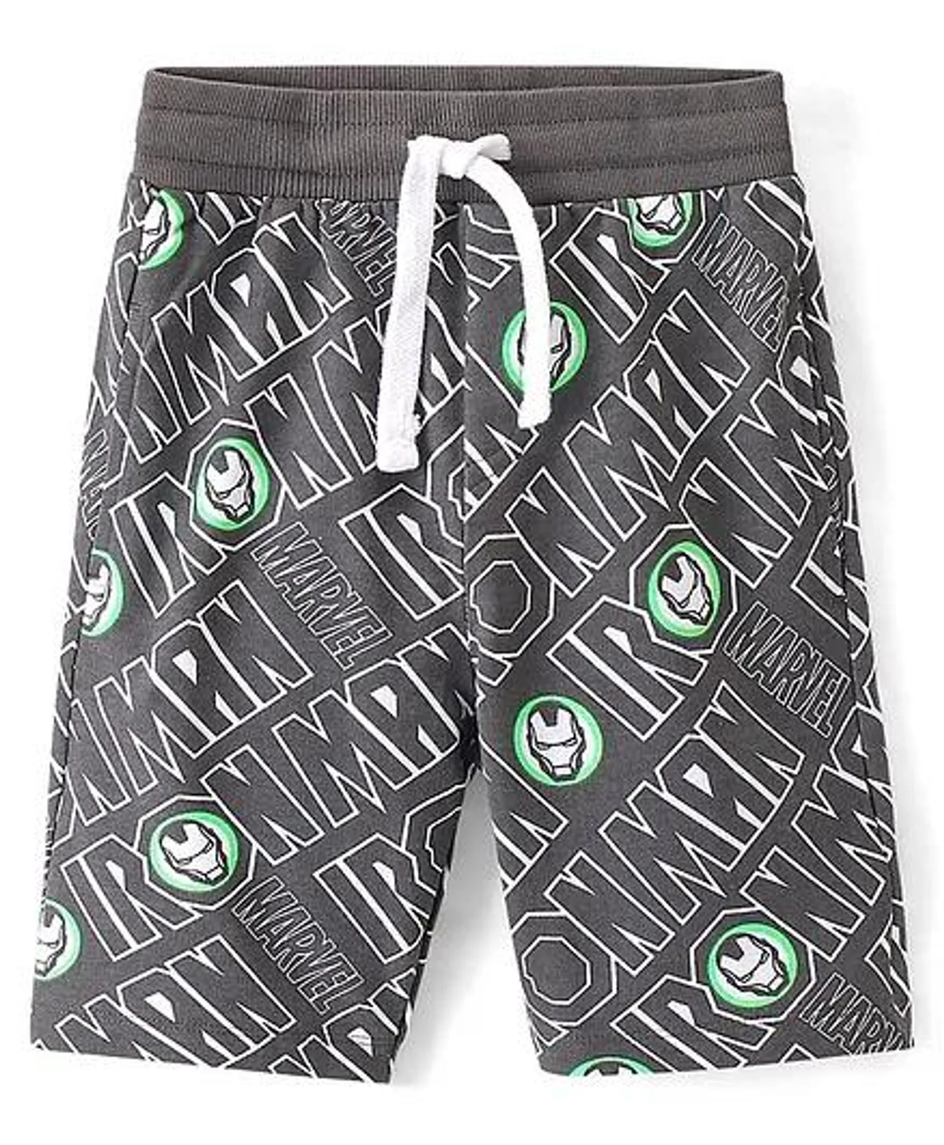 Pine Kids Marvel Cotton Knit Shorts Iron Man Print - Grey