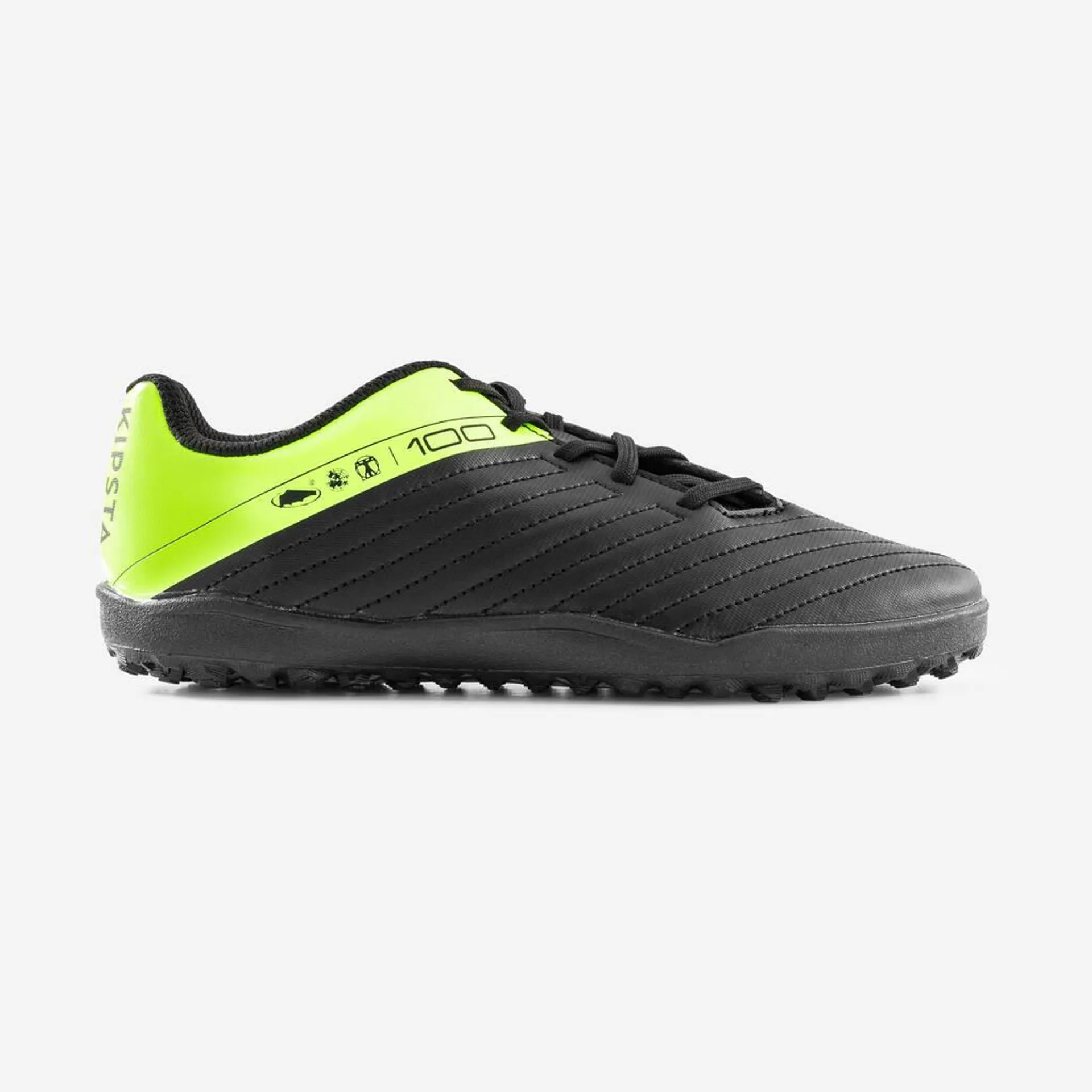 Kids Football Shoes Lace 100 Turf Black Yellow