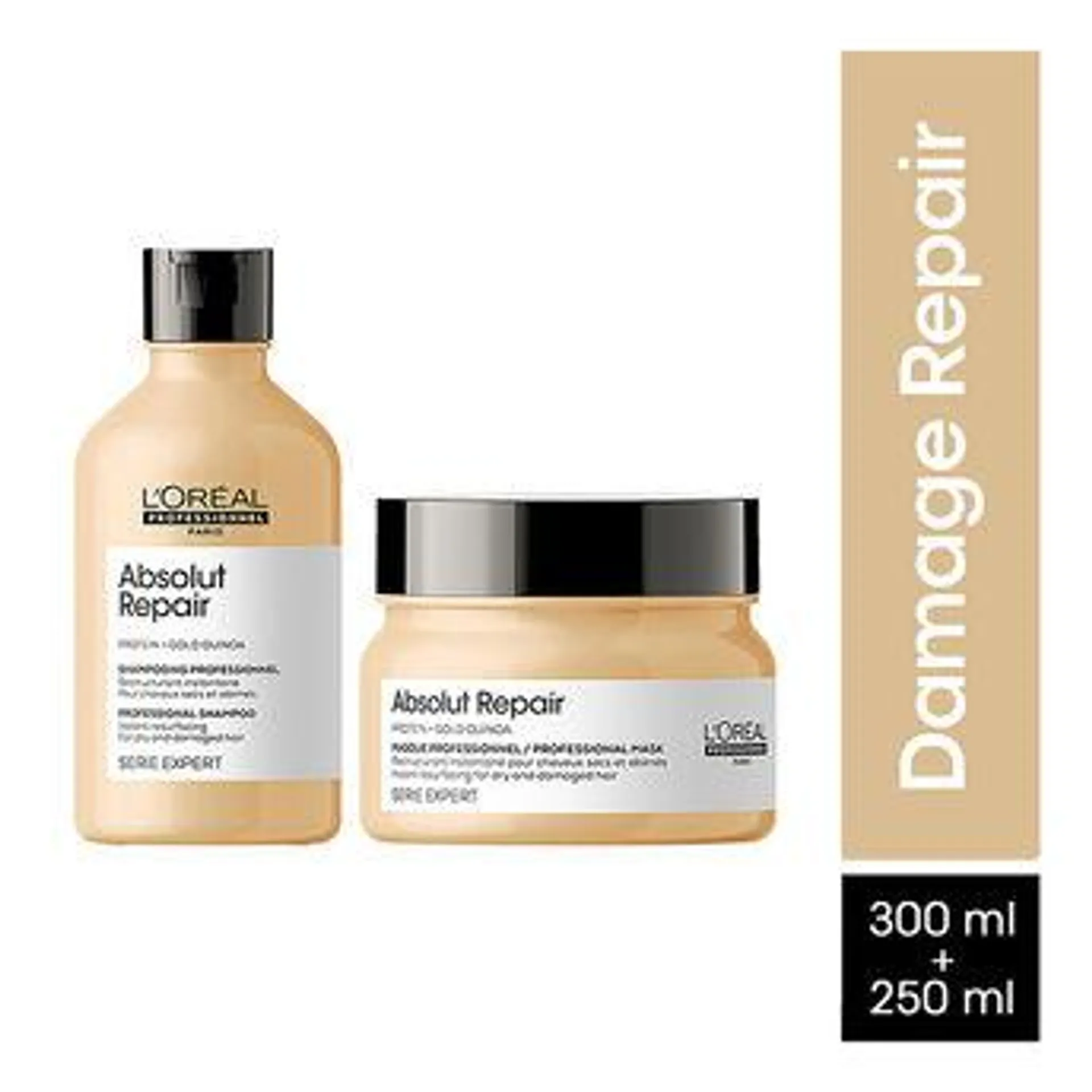 L'Oreal Professionnel Absolut Repair Shampoo 300ml & Hair Mask 250gm Combo, Serie Expert