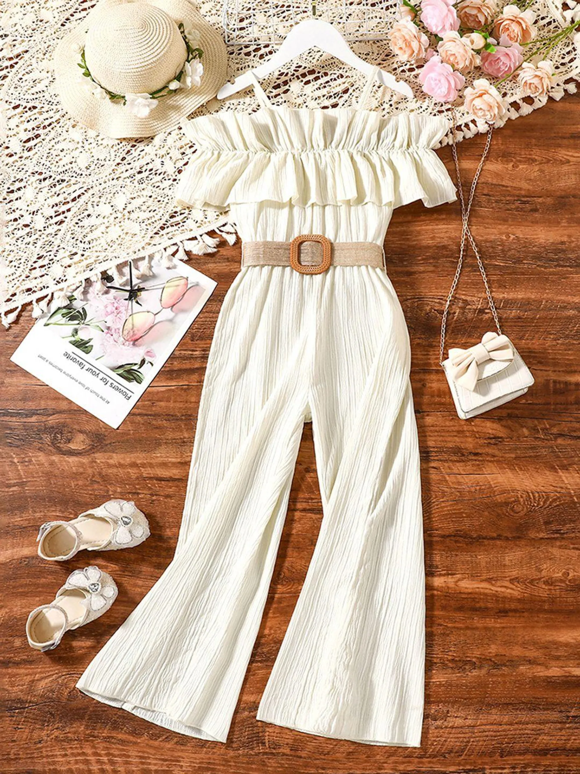 Girls Off-Shoulder Basic Jumpsuit