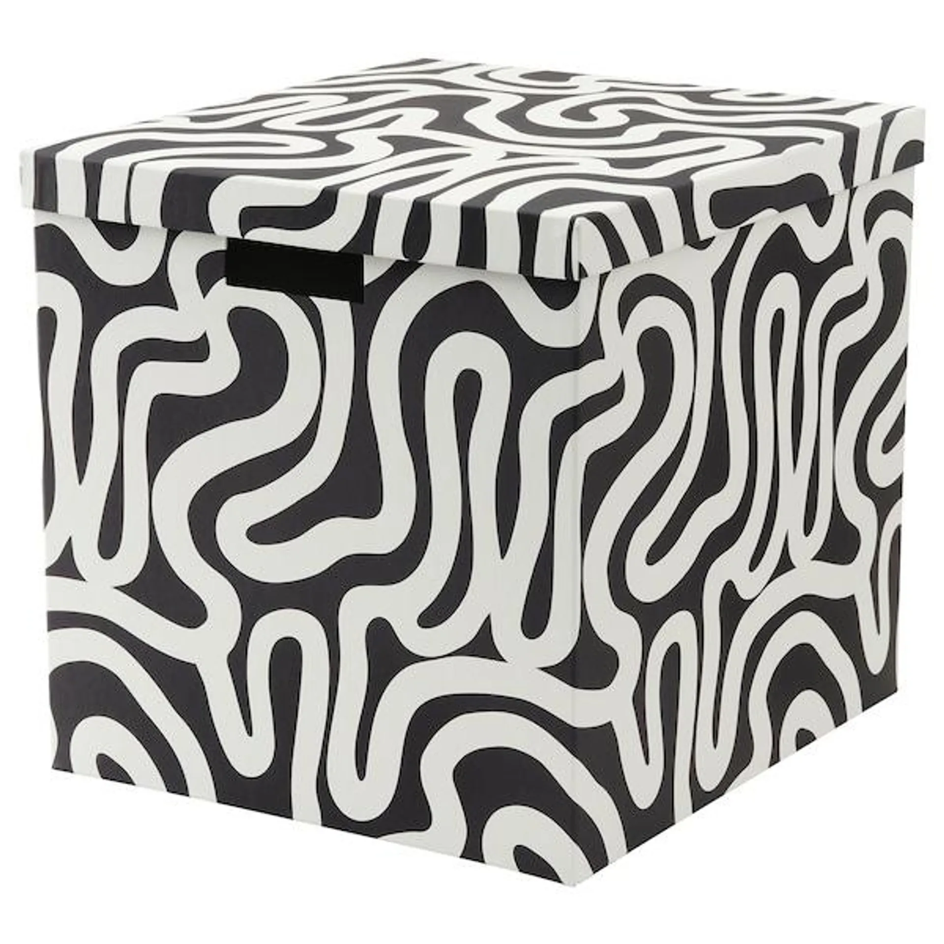 Storage box with lid, patterned/black white,