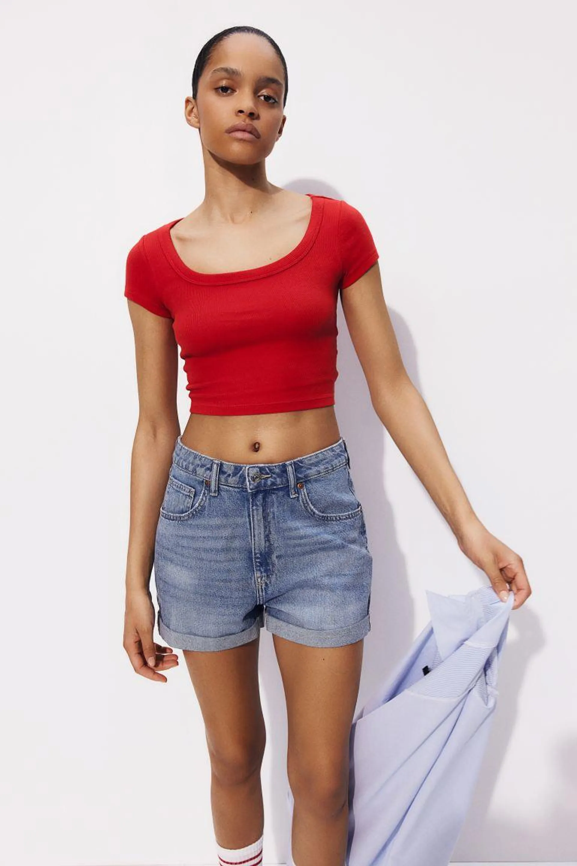Cropped ribbed T-shirt