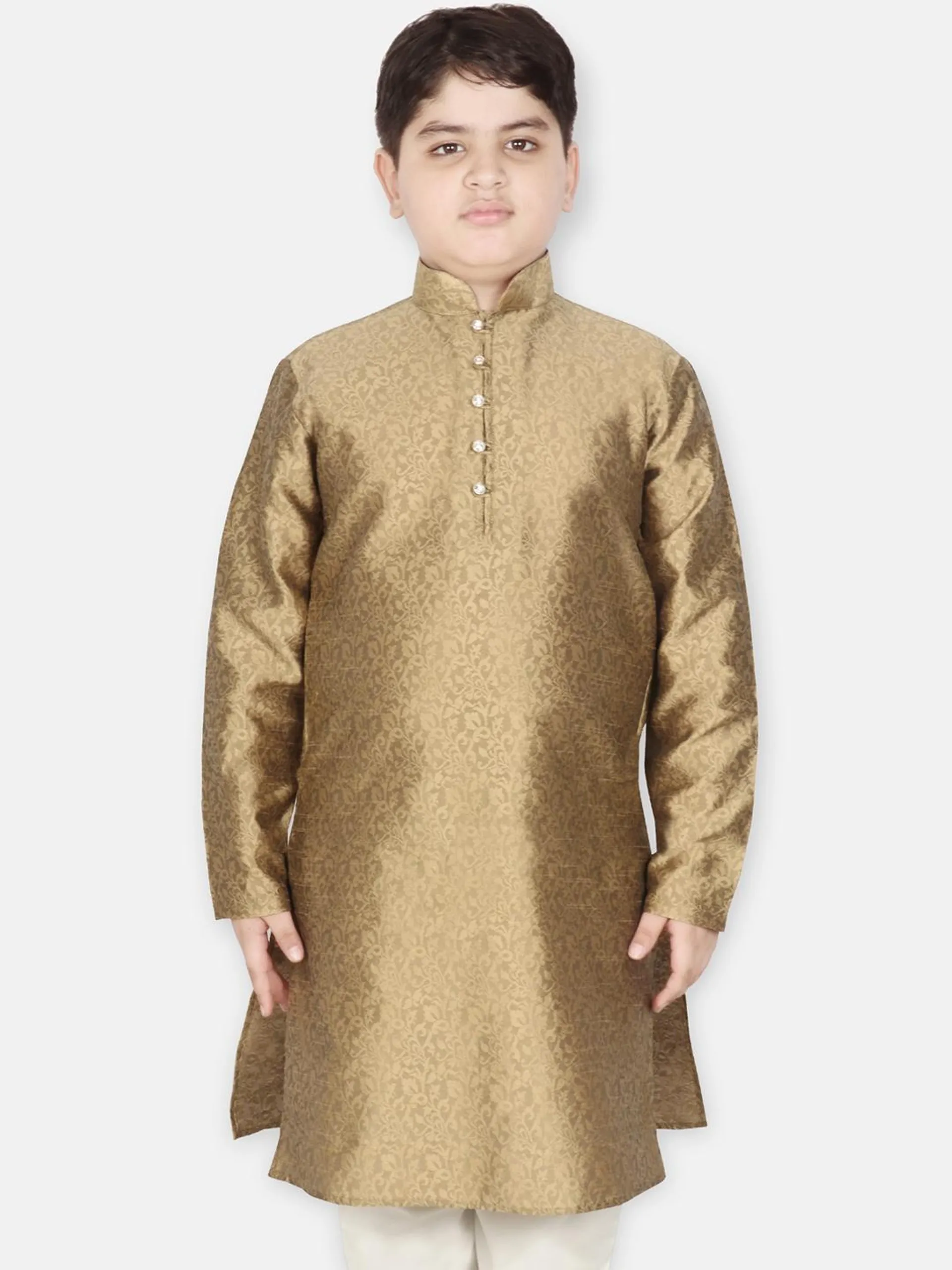 Boys Mandarin Collar Woven Design Kurta