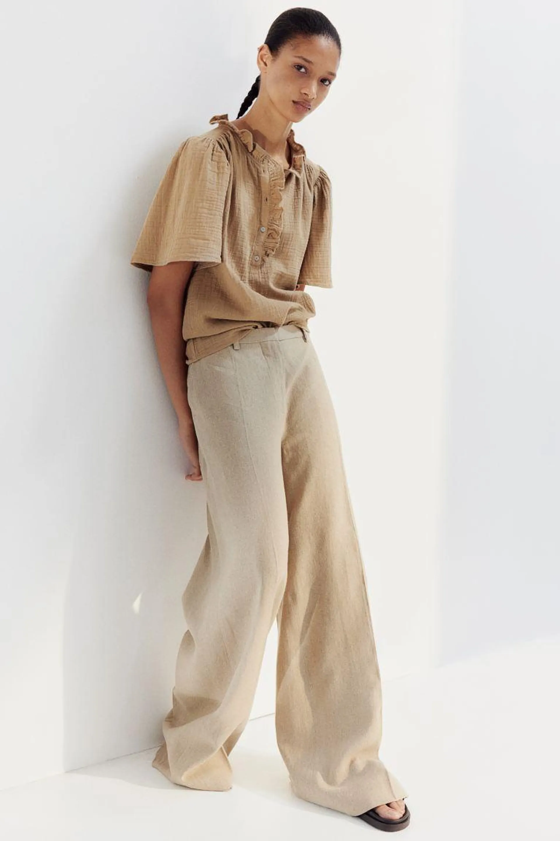Frill-trimmed muslin blouse