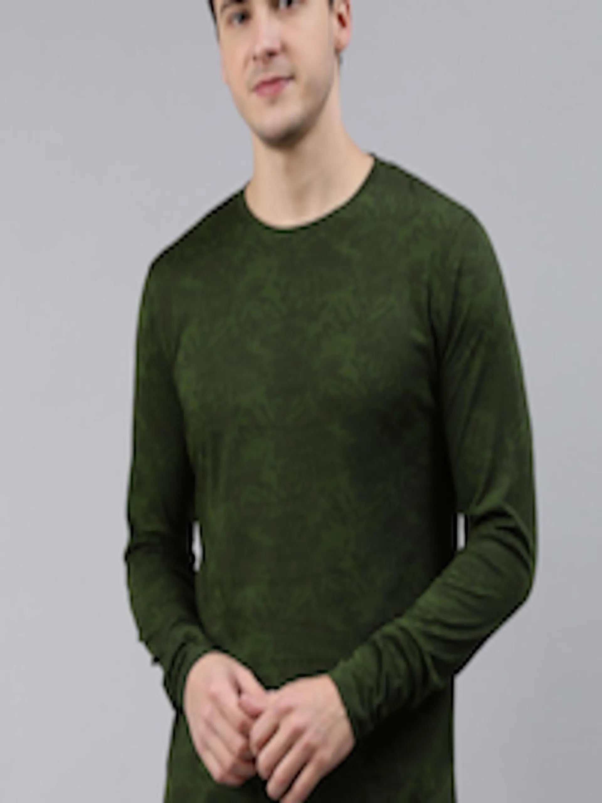 Men Olive Green Printed Tropical Slim Fit T-shirt