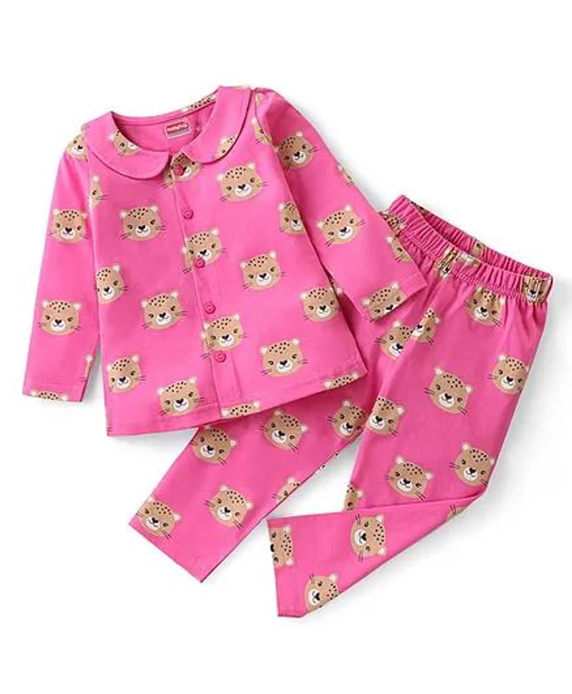 Babyhug Single Jersey Knit Full Sleeves Night Suit with Bear Print - Pink