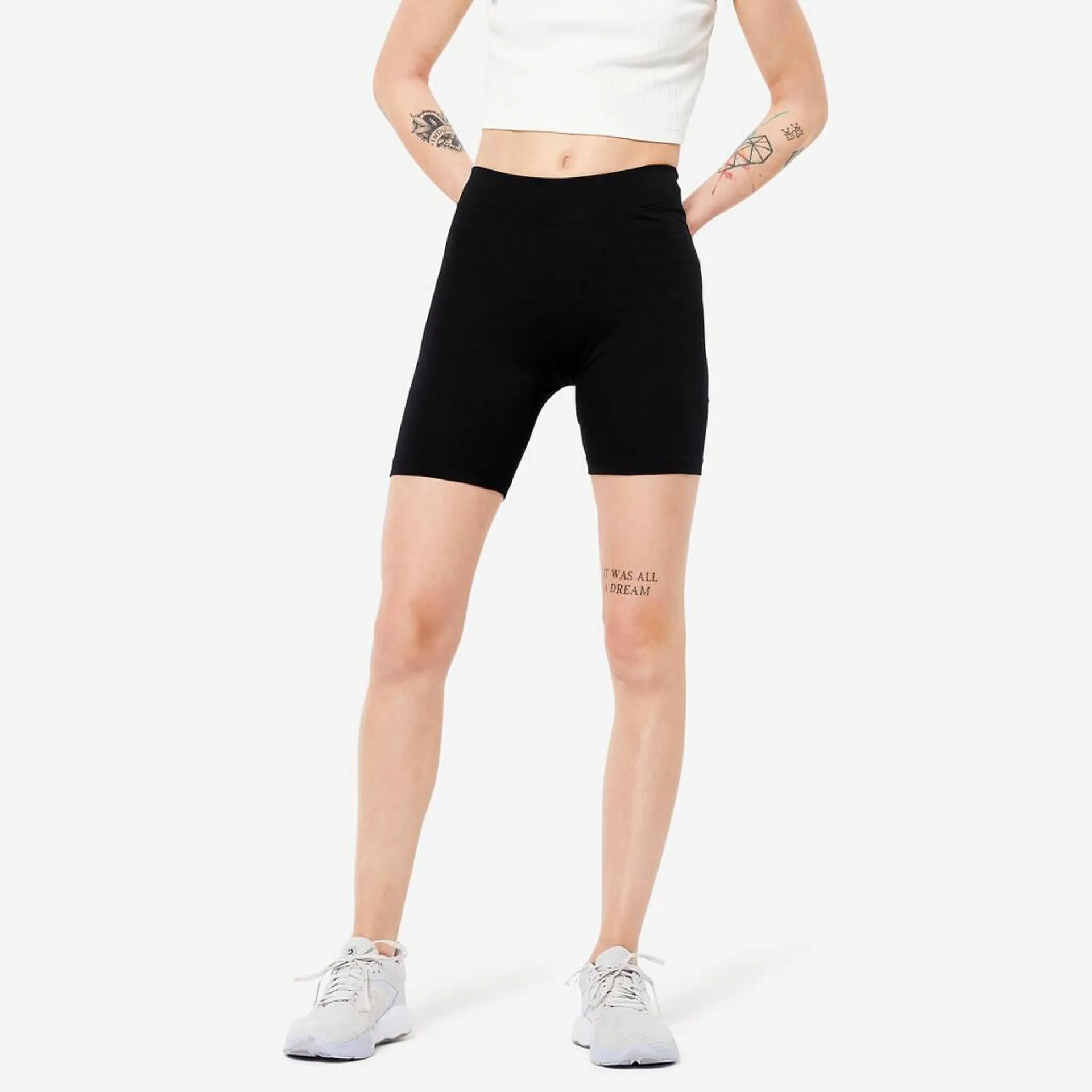 Women's Cotton Gym Short Cyclist fit 500 - Black