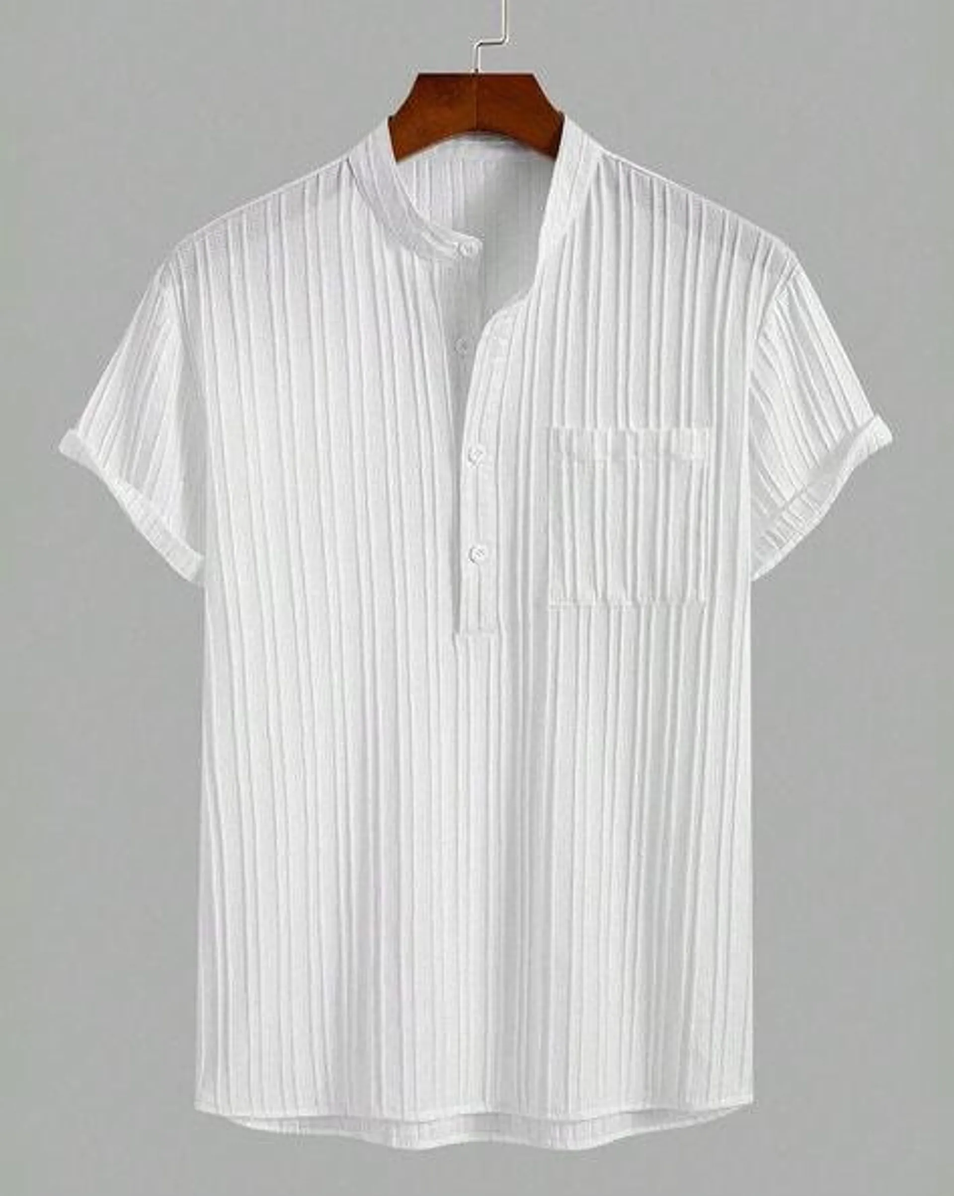 Men Striped Loose Fit Shirt with Patch Pocket