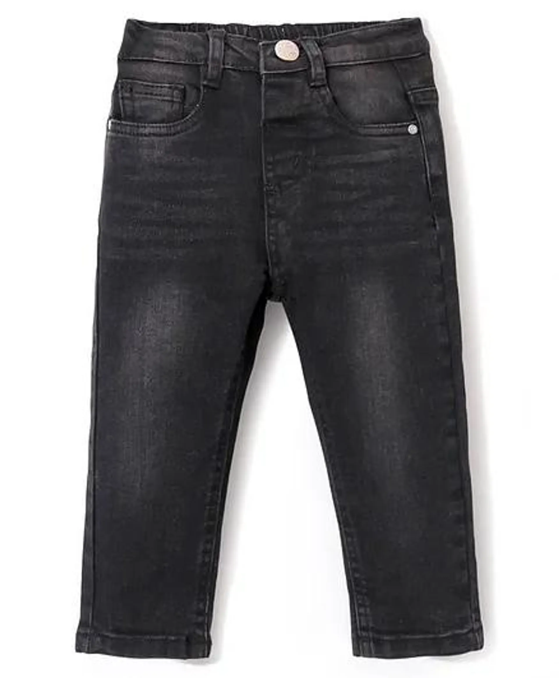 Babyhug Denim Full Length with Stretch Washed Jeans - Black