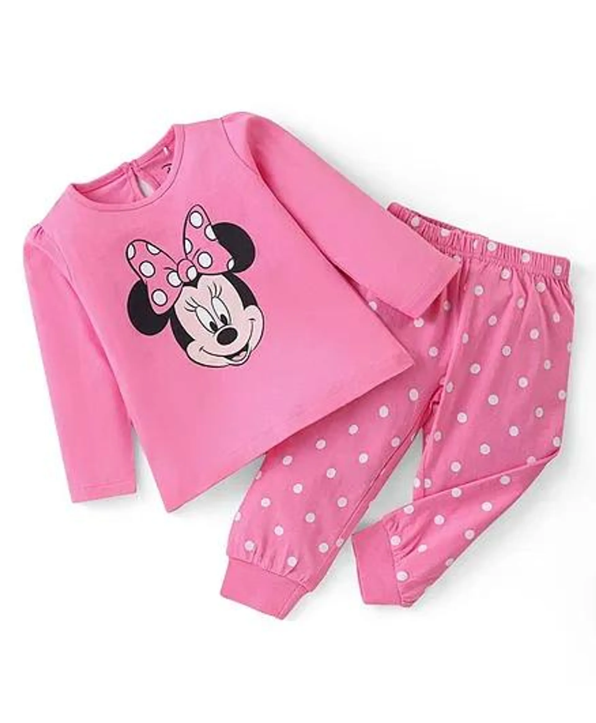 Babyhug Disney Single Jersey Knit Full Sleeves Night Suit With Minnie Mouse Graphics - Pink