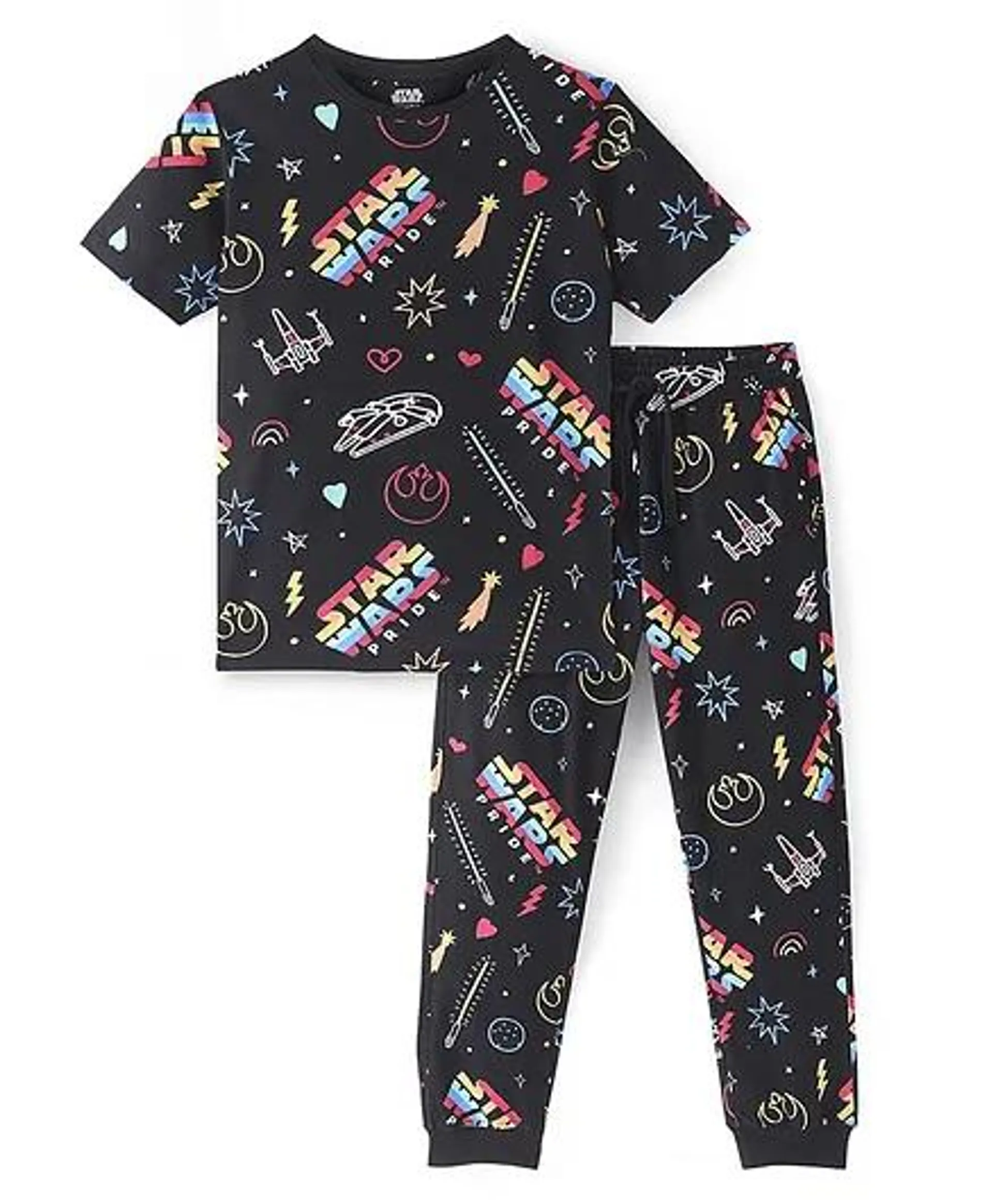 Pine Kids Lucas Cotton Full Sleeves Night Suit Star Wars Printed-Black