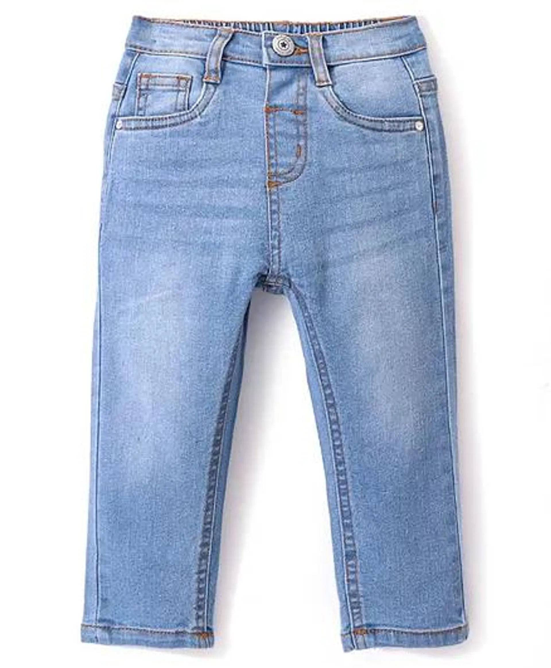 Babyhug Denim Full Length with Stretch Washed Jeans - Light Blue