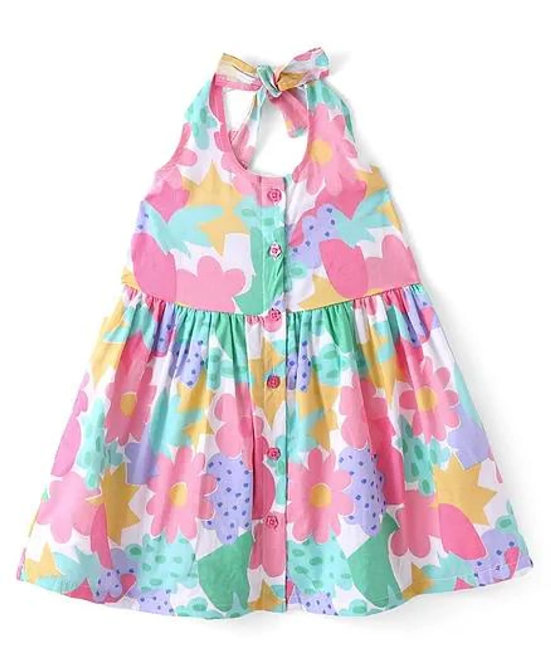 Babyhug Cambric Woven Sleeveless Floral Printed Frock - Multicolour