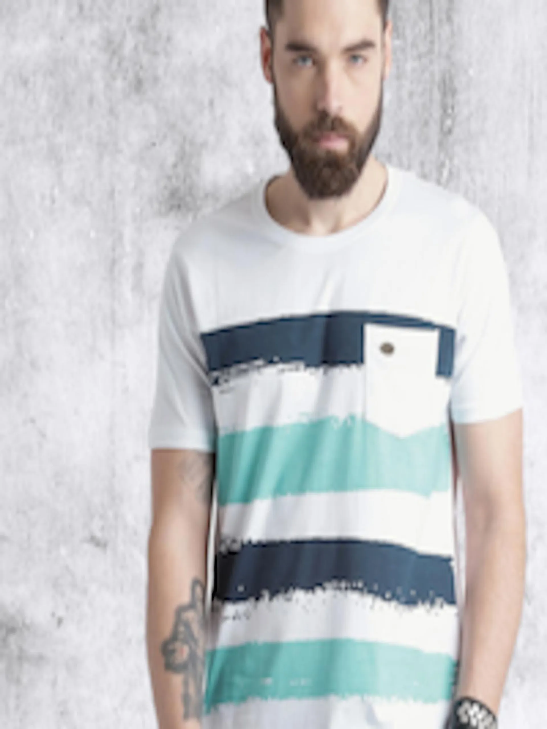 Men White Brush Printed T-shirt