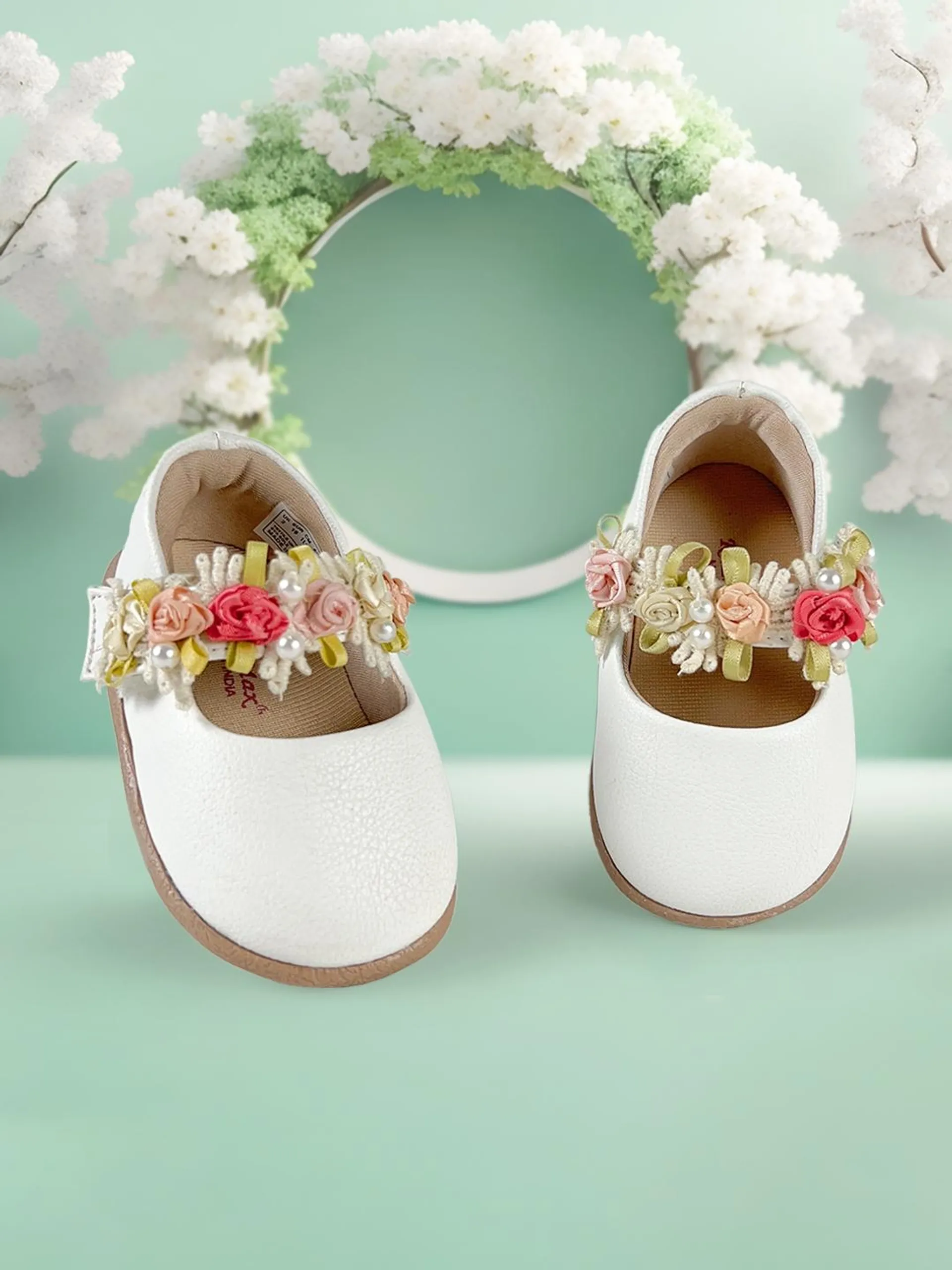 Girls White Embellished Ballerinas Flats