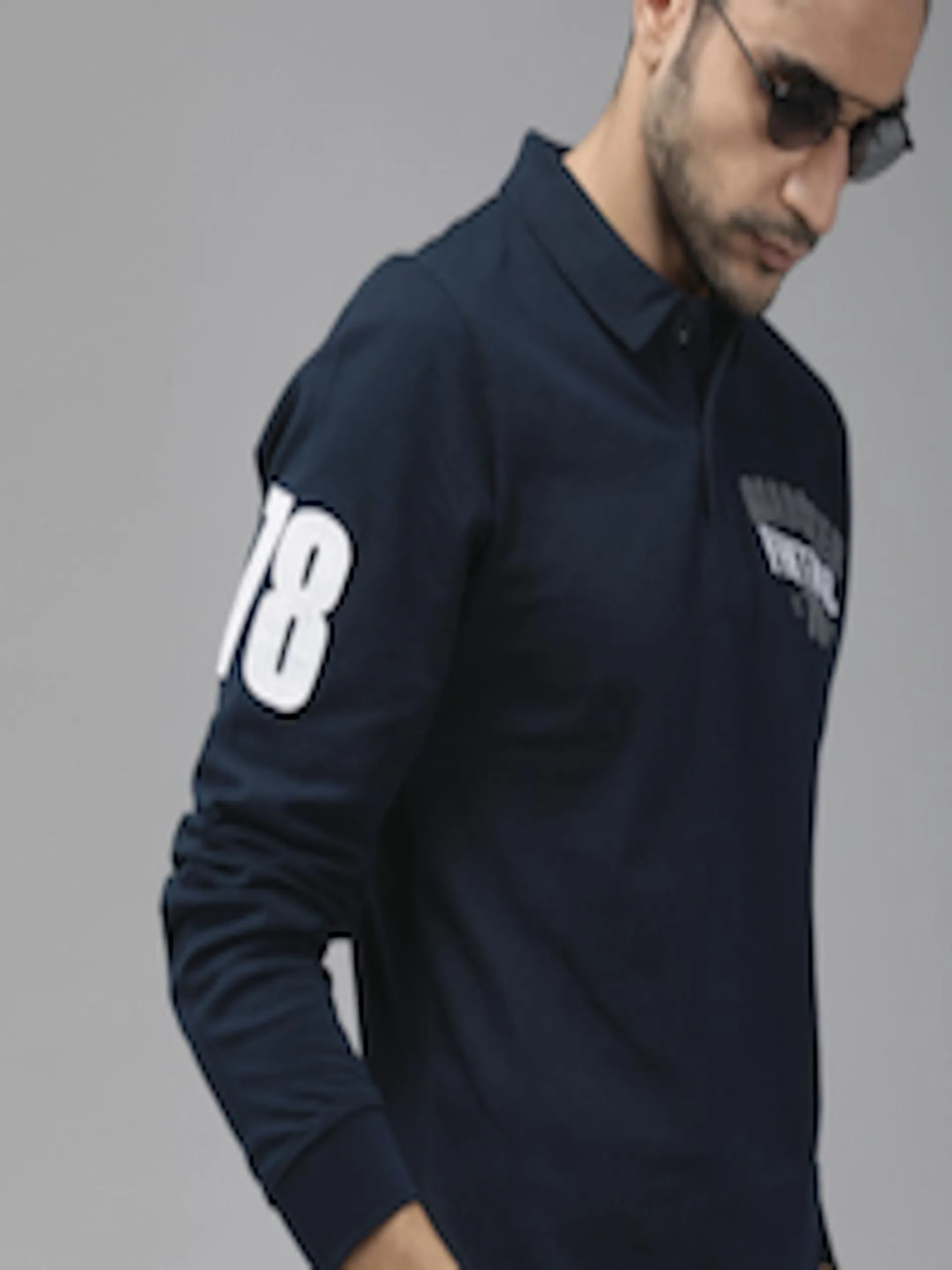 The Lifestyle Co Men Navy Blue Solid Embroidered Polo Pure Cotton T-shirt