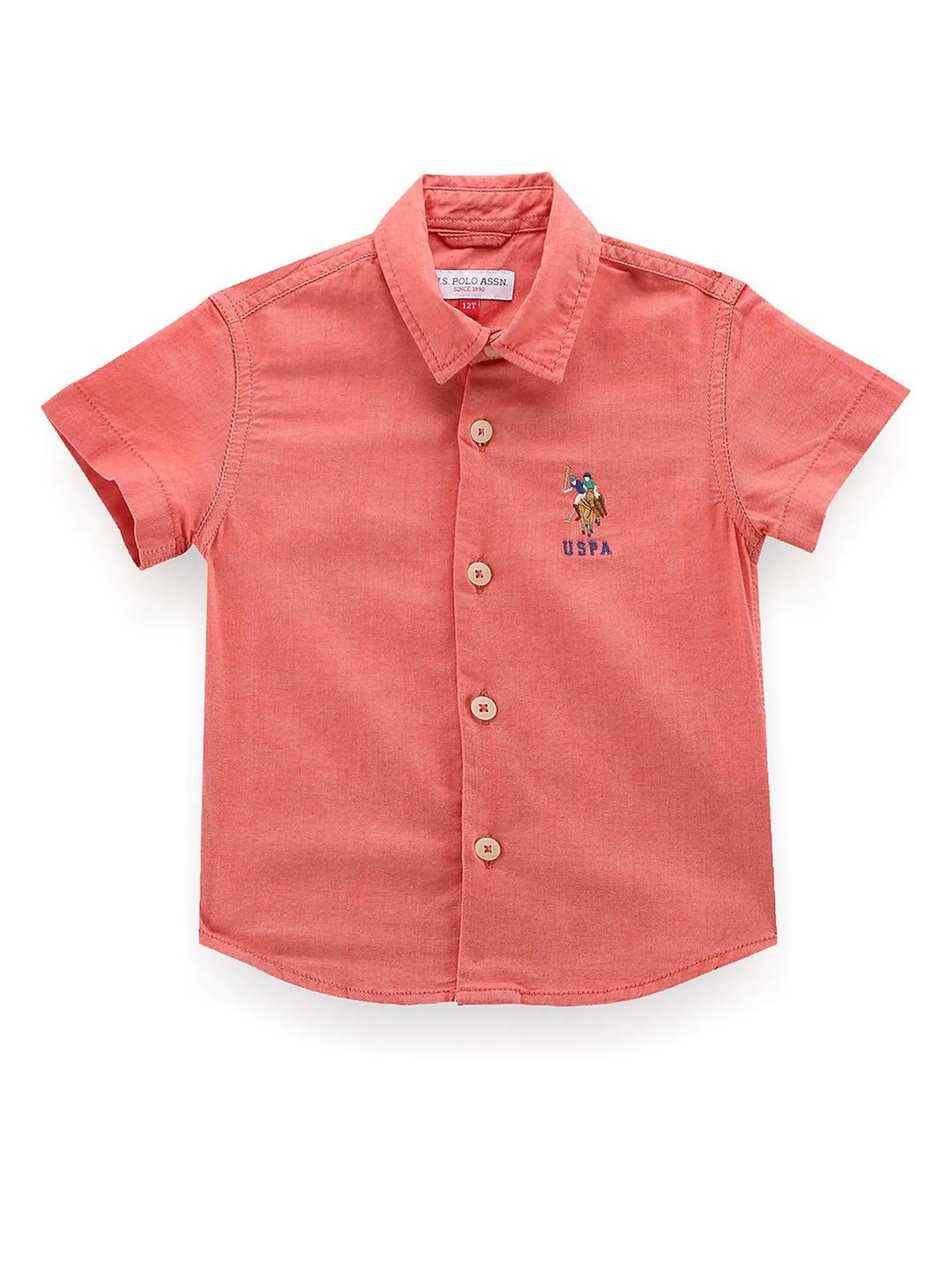 Boys Classic Twill Spread Collar Short Sleeve Cotton Casual Shirt