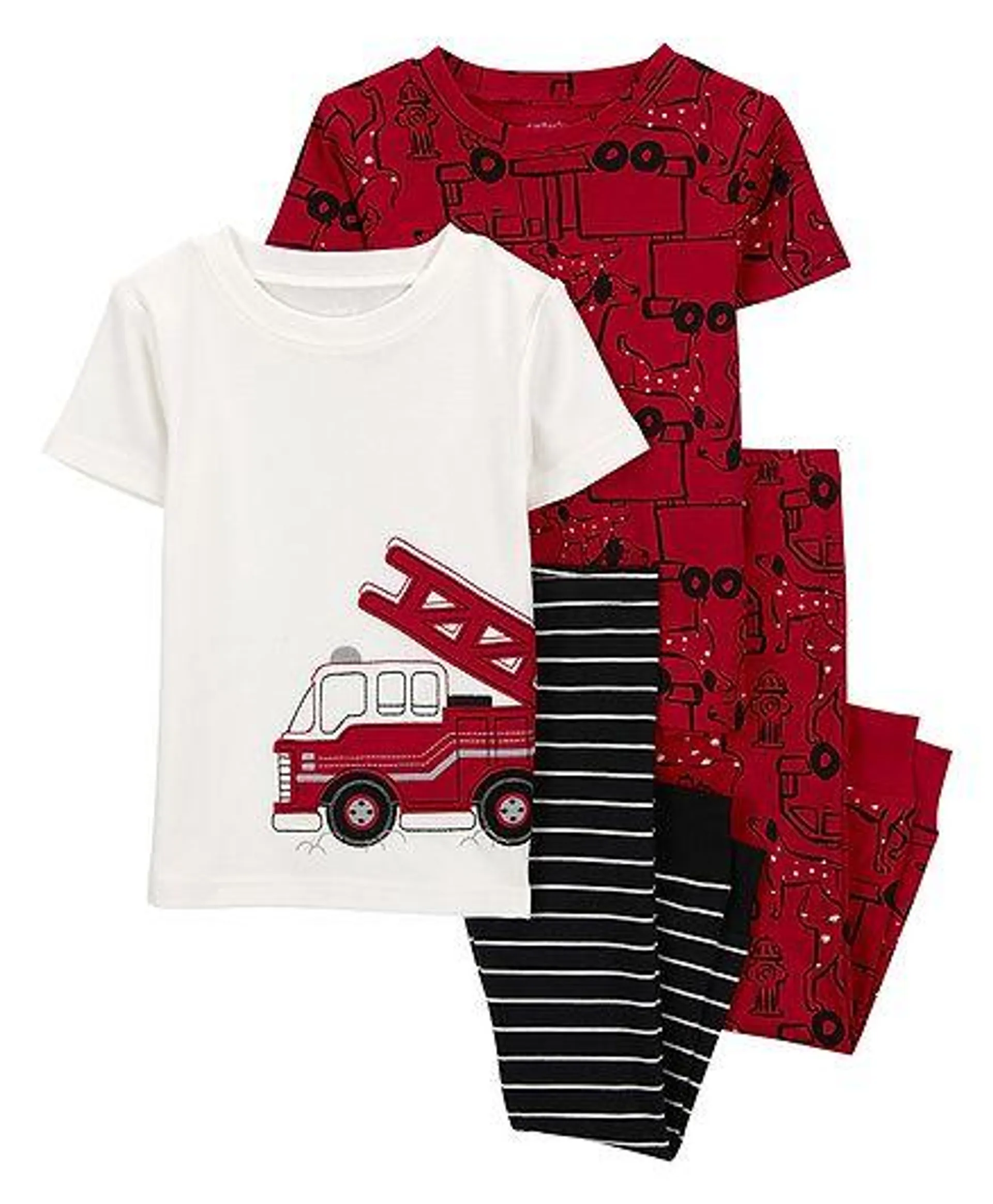 Carter's 4-Piece Firetruck 100% Snug Fit Cotton Pajamas- Red