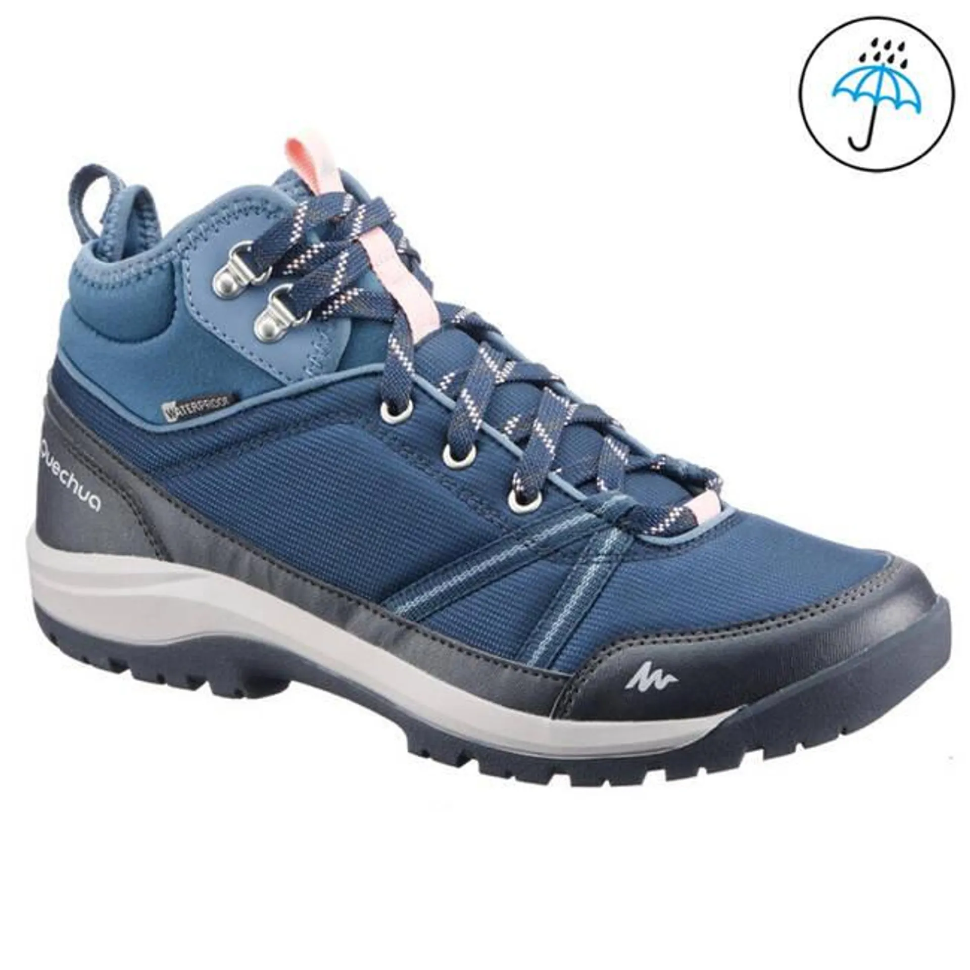 Women Water Resistant Mid Ankle Hiking Shoes Blue Grey - NH150