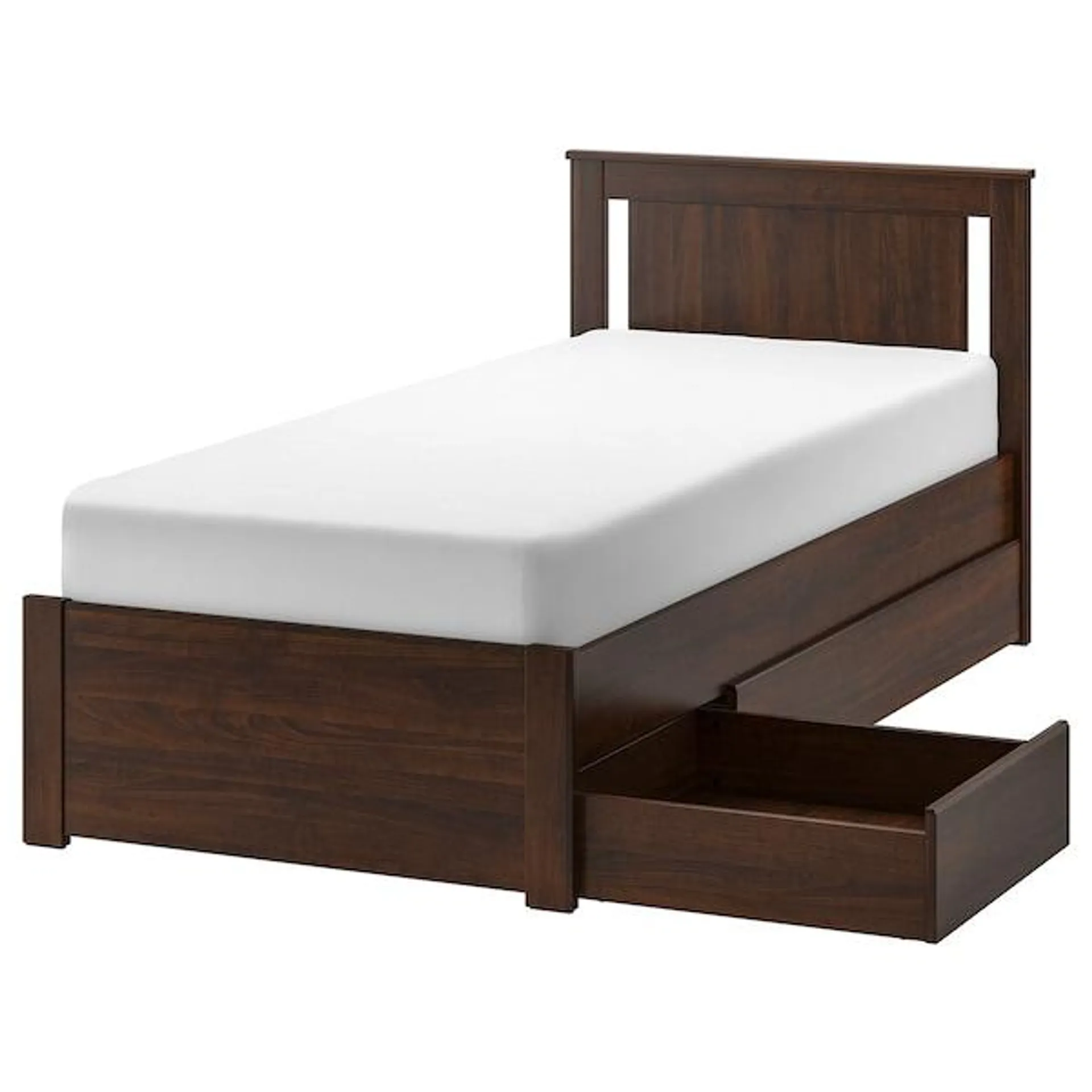 Bed frame with 2 storage boxes, brown/Luröy,