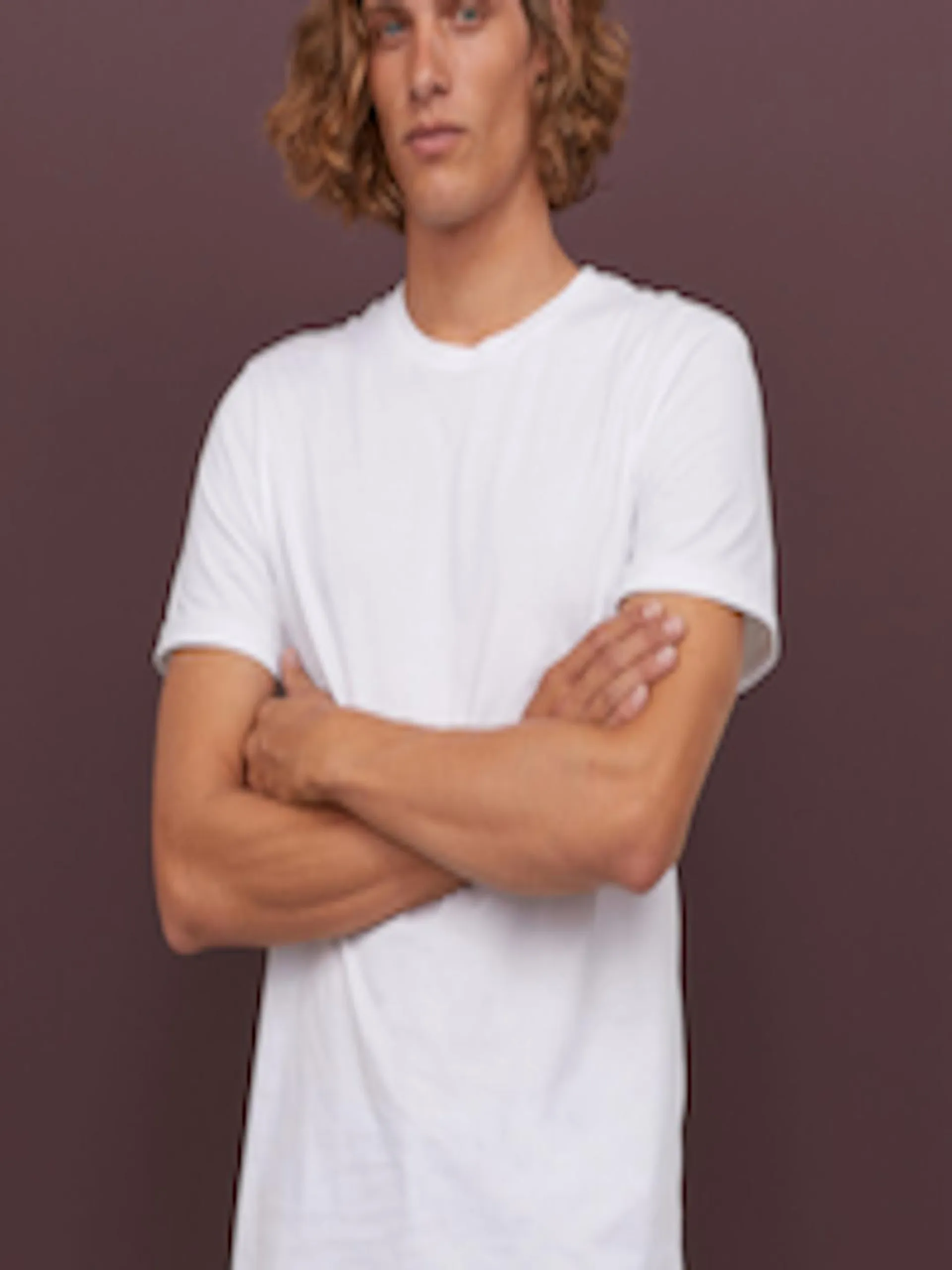 HM Men White Solid Cotton Pure Cotton T-shirt Regular Fit