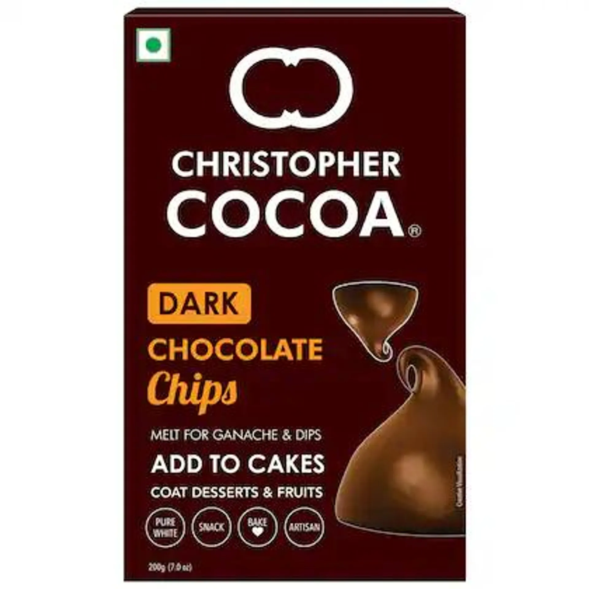 Christopher Cocoa Dark Chocolate Choco Chips 200g (Snack, Topping Ice Cream, Cakes, Baking)