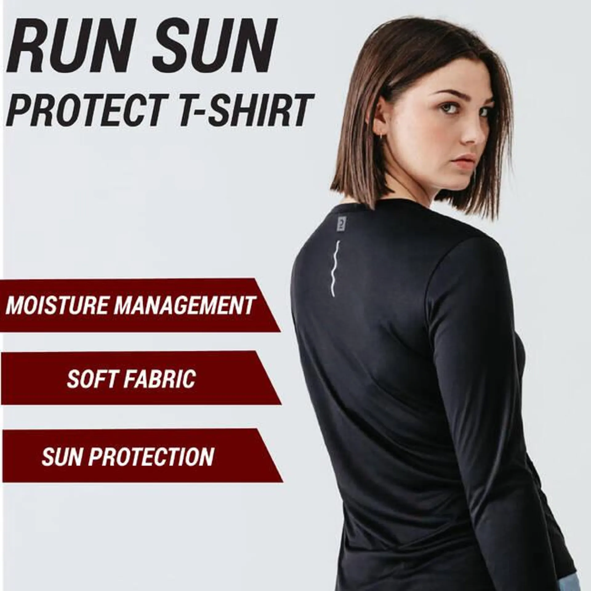 Women Long-Sleeved Running T-Shirt Sun Protect - Black