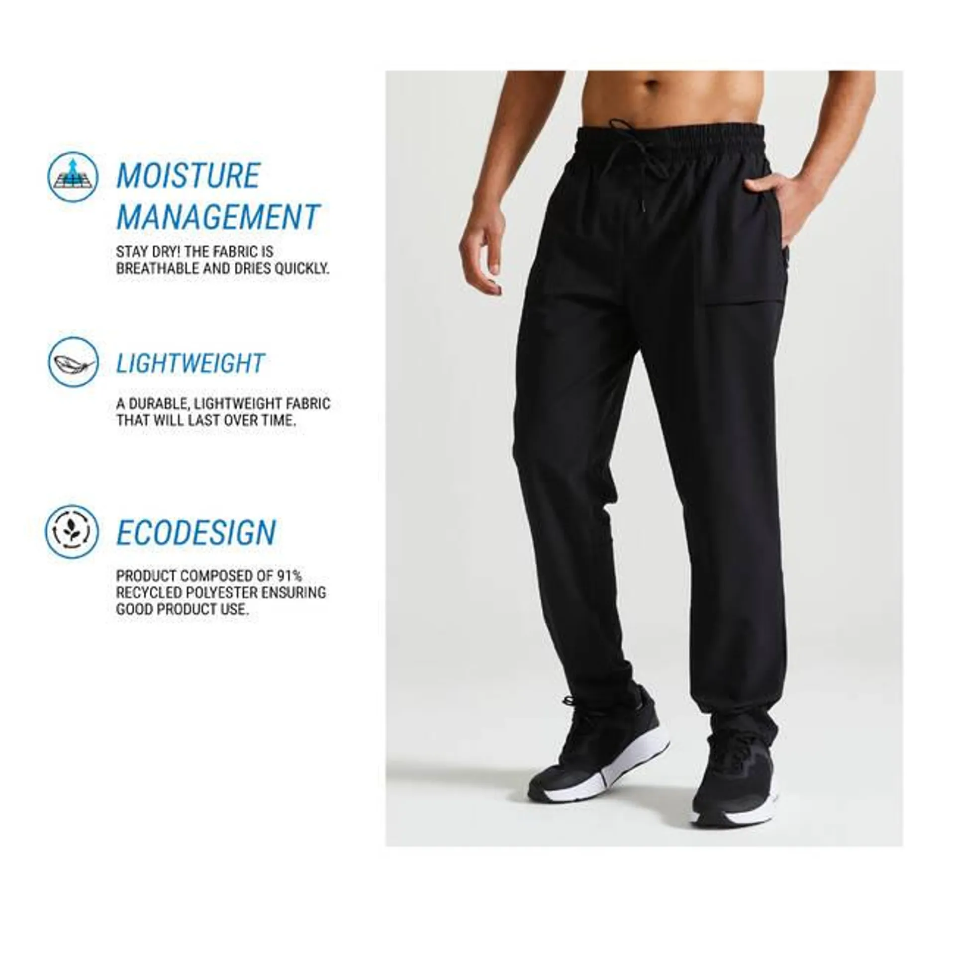 Stretchable, Quick Dry, Zip Pocket,Convetible Jog Fit- Mens Gym Trackpant Black