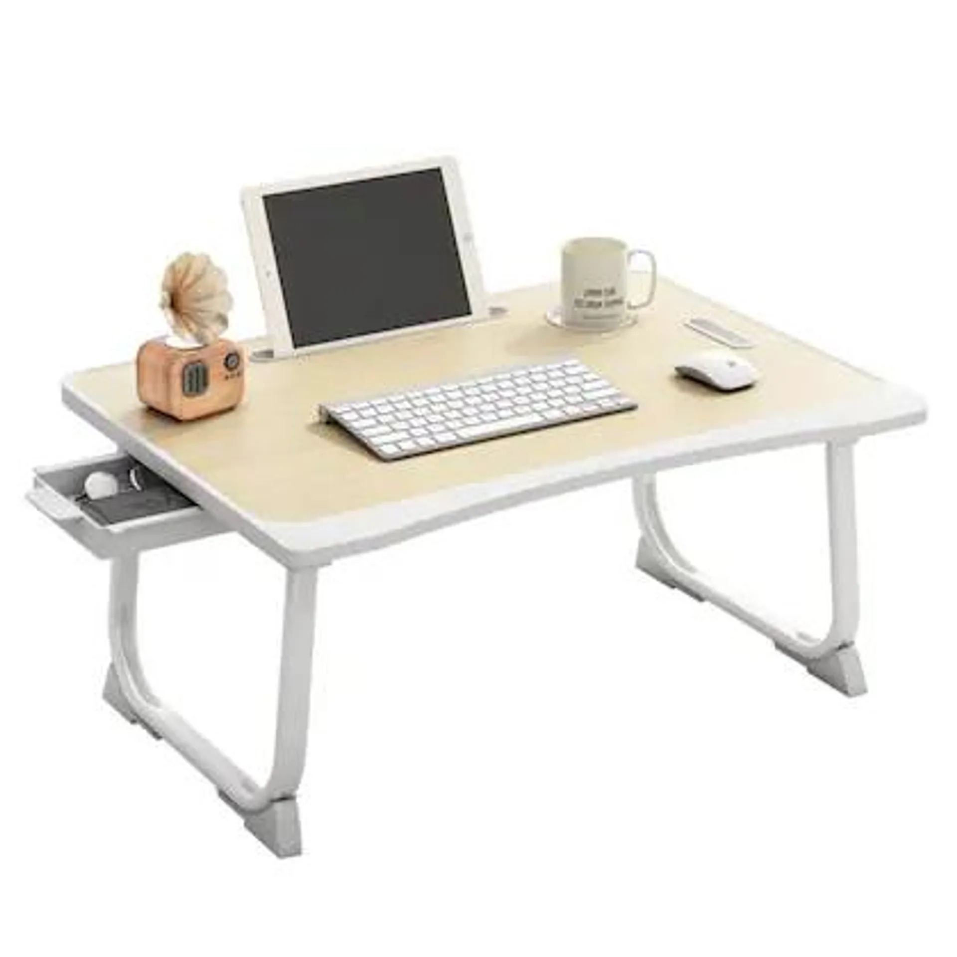 Tarkan Beige Engineered Wood Portable Folding Laptop Desk For Study, Eating, Work