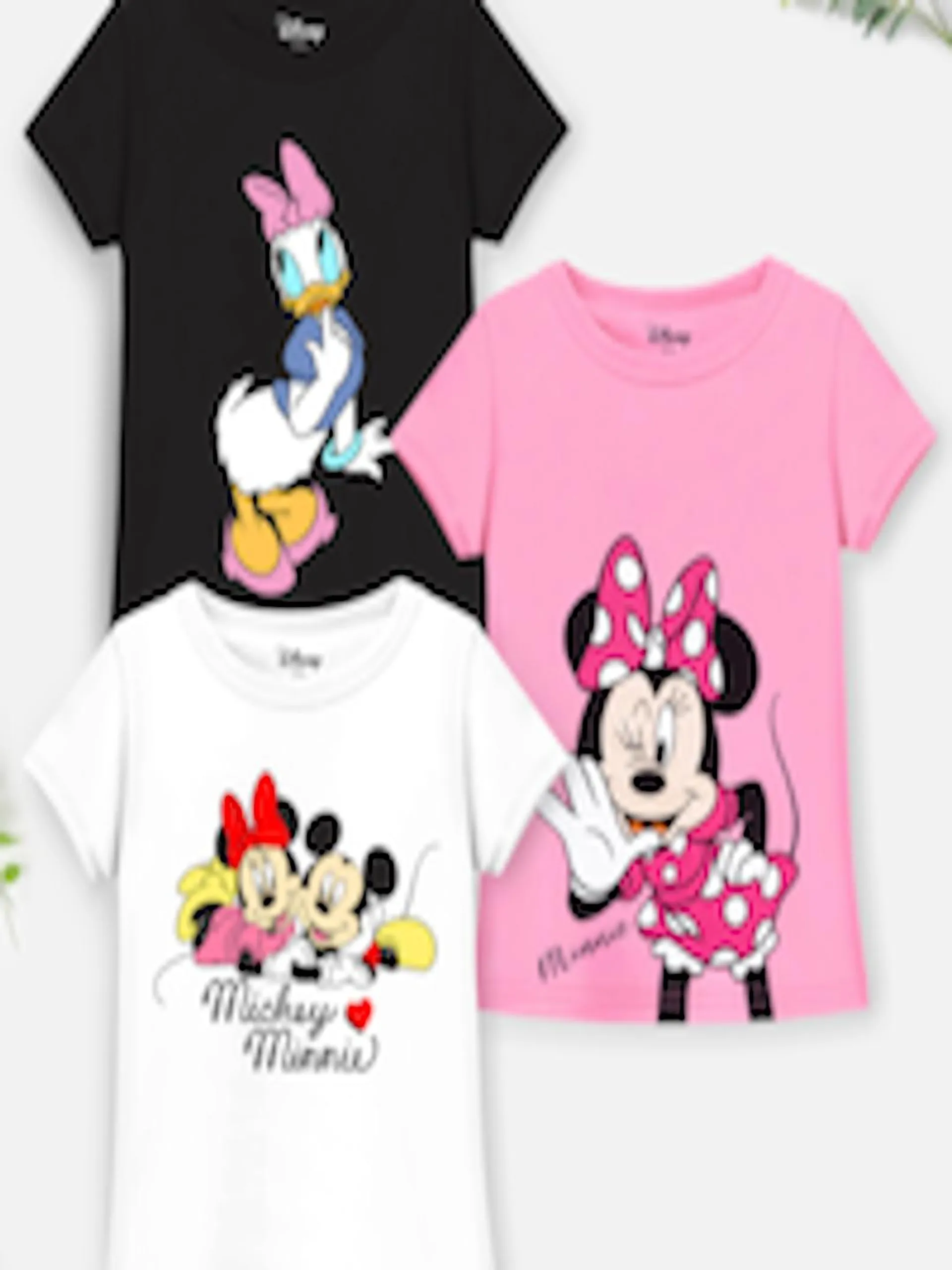 Girls Pack of 3 Mickey Minnie Daisy Printed Cotton T-shirt