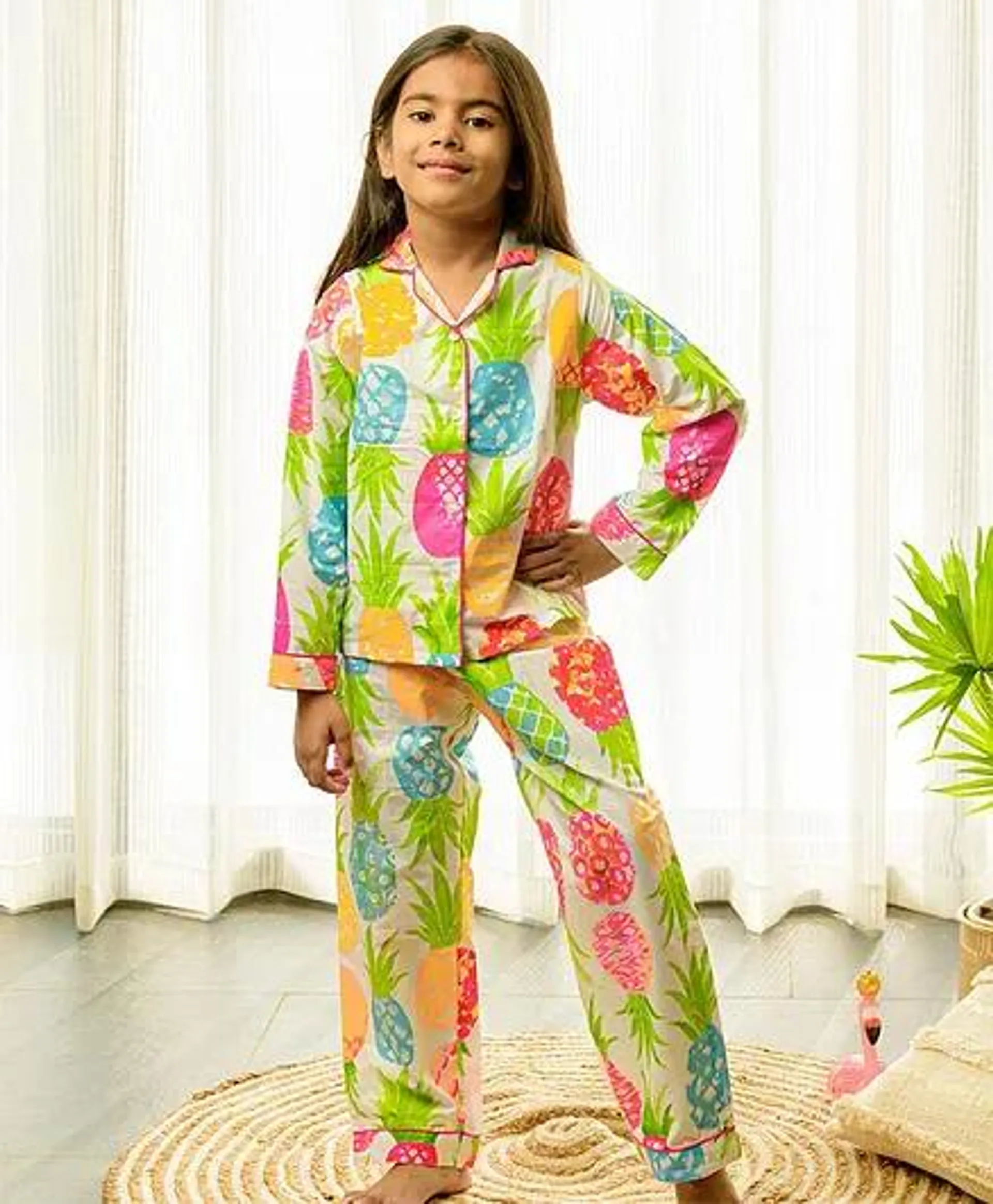 Fairies Forever Full Sleeves Pineapple Printed Shirt & Pajama Set - White