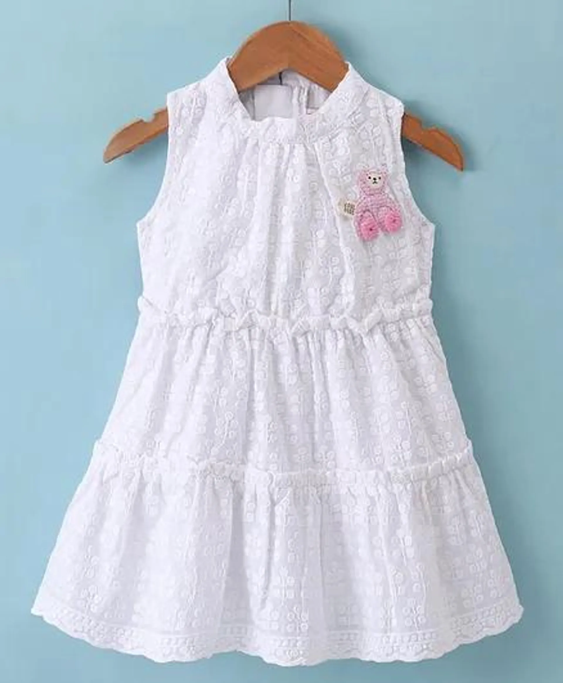 Enfance Core Cotton Sleeveless Floral Embroidered Dress - Off White