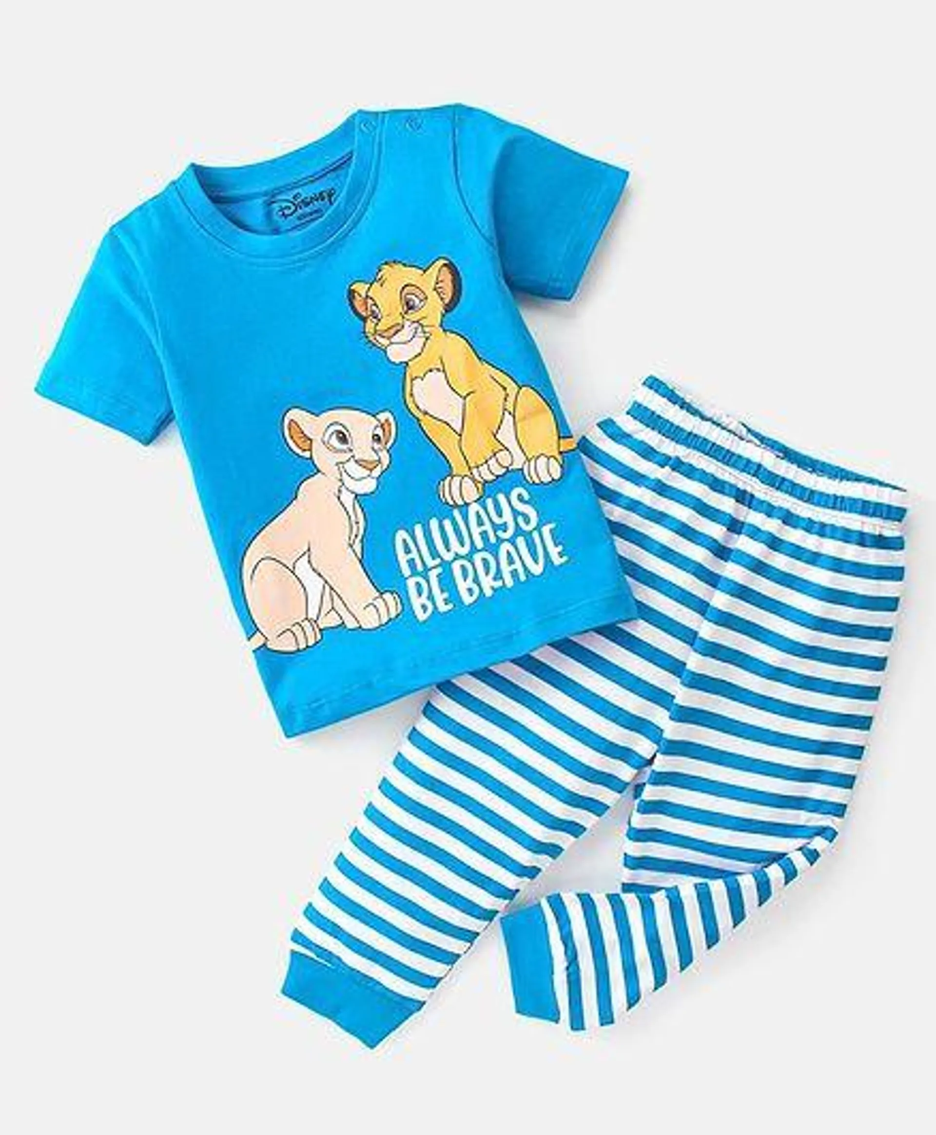 Babyhug Disney 100% Cotton Knit Half Sleeves Night Suits Lion King Graphics - Blue