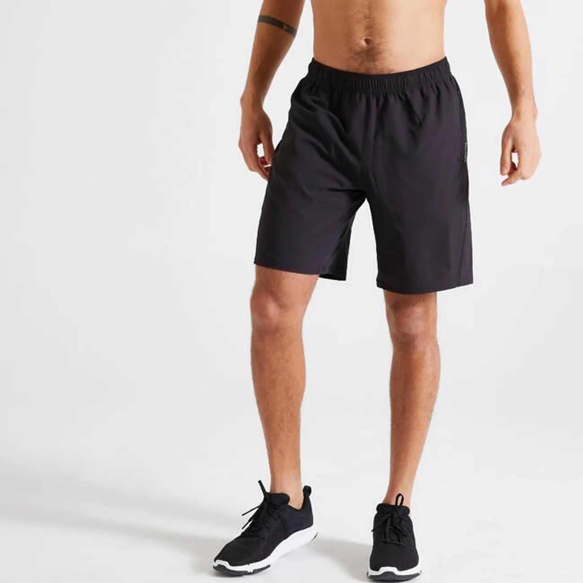 Men Sports Gym Shorts Polyester With Zip Pockets Black