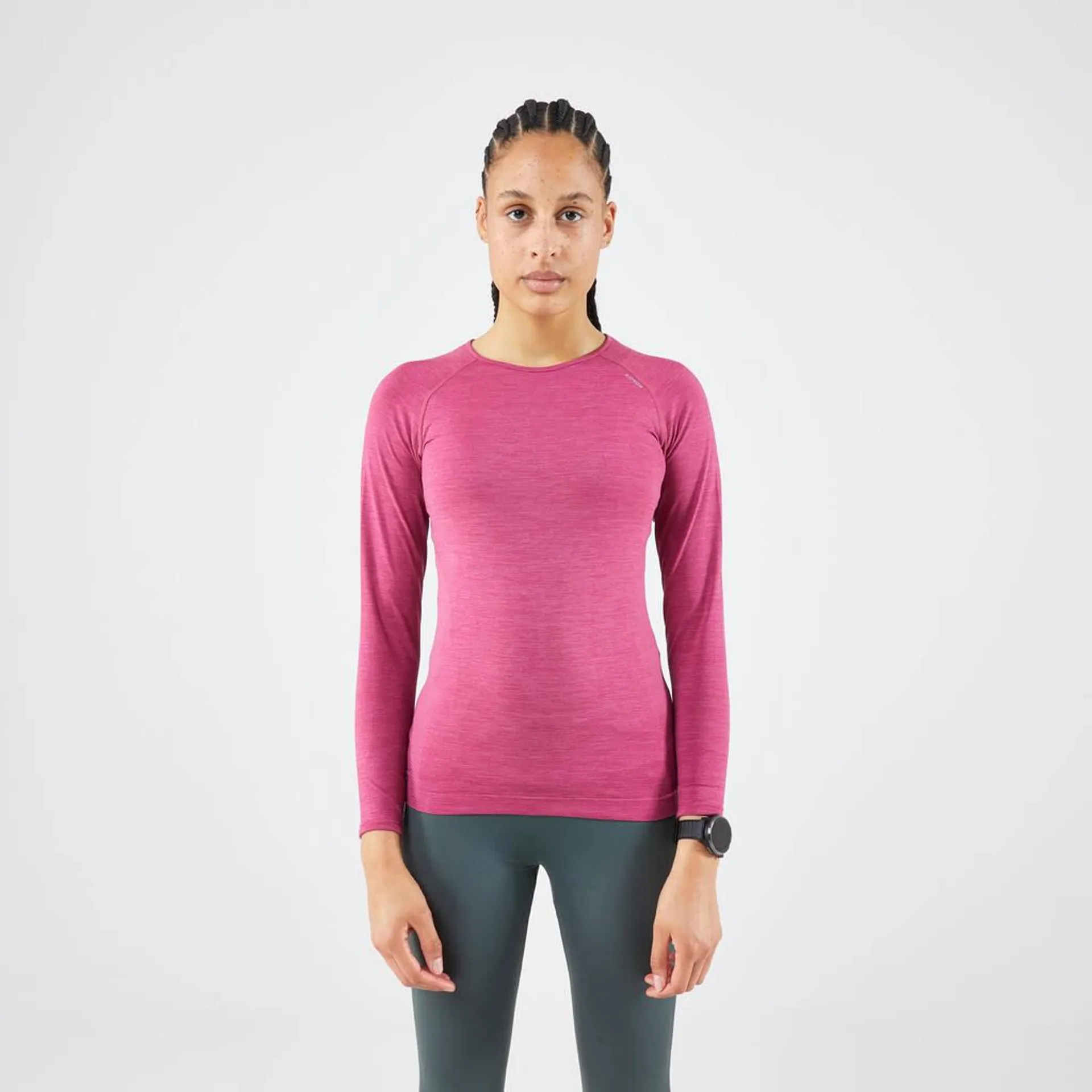 WOMEN'S KIPRUN RUN 500 FITTED SEAMLESS LONG-SLEEVED T-SHIRT - PINK