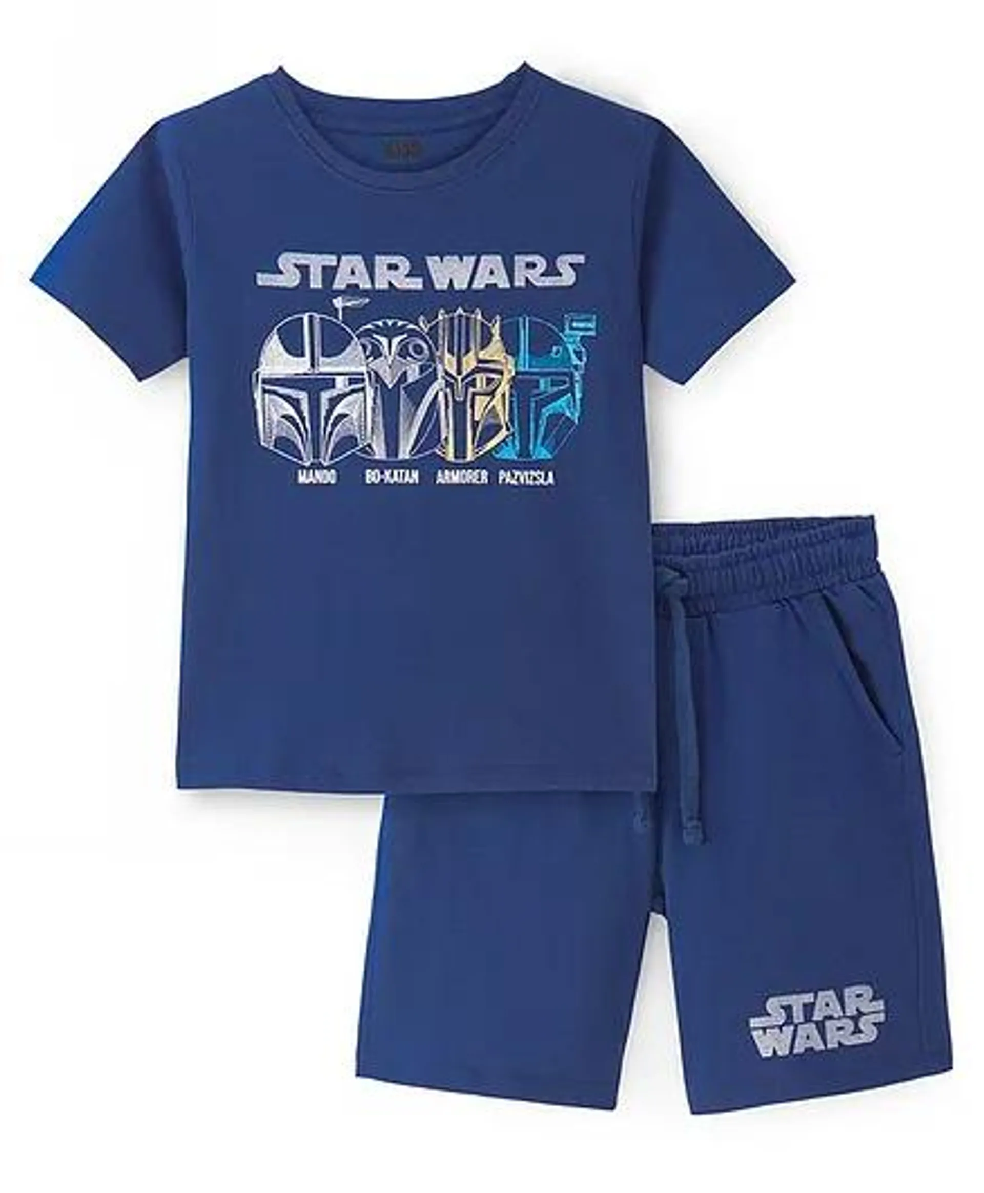 Pine Kids Lucas Cotton Half Sleeves Night Suit With Star Wars Print - Blue