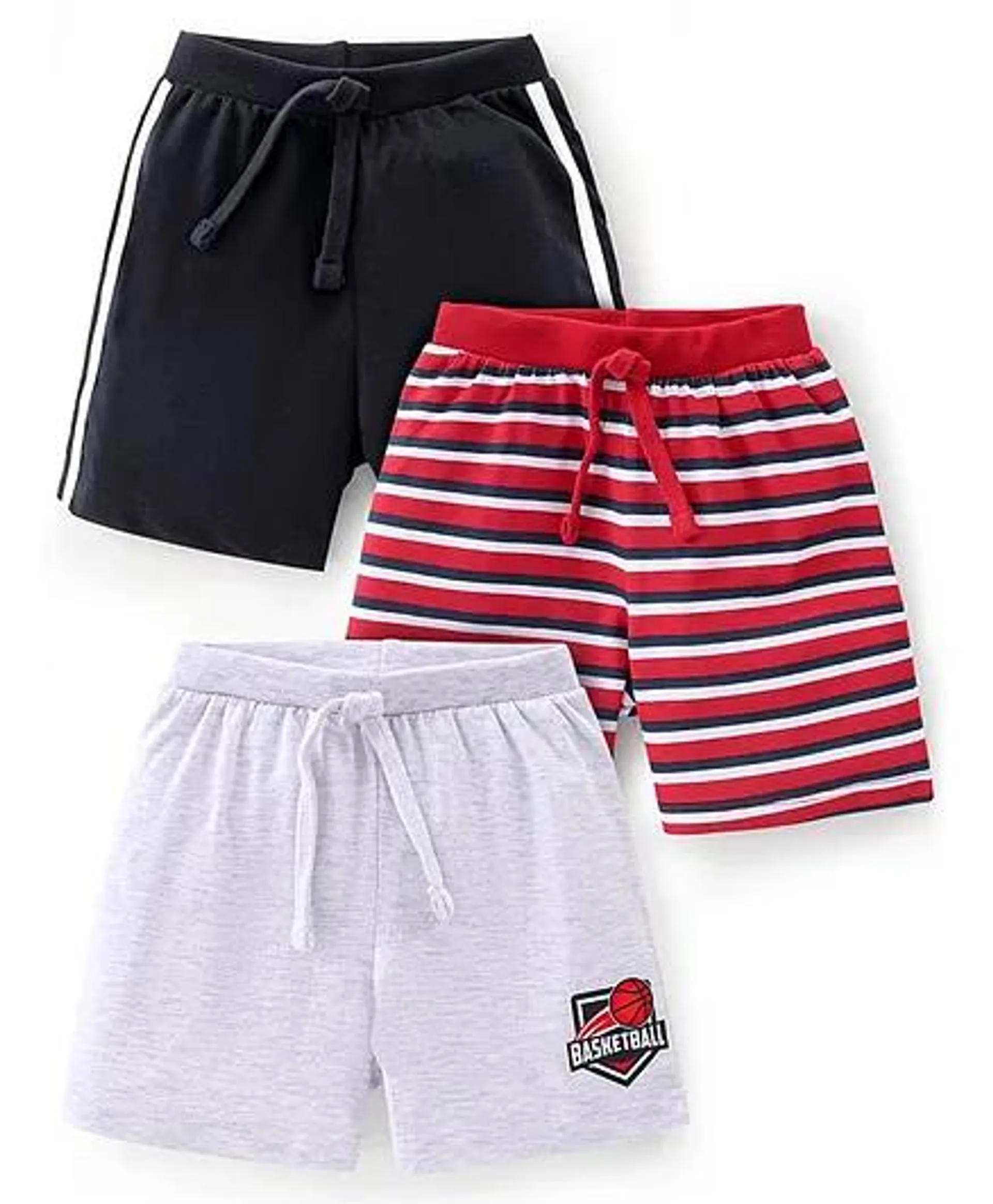 Babyhug Cotton Knit Striped Shorts Pack of 3- Multicolor