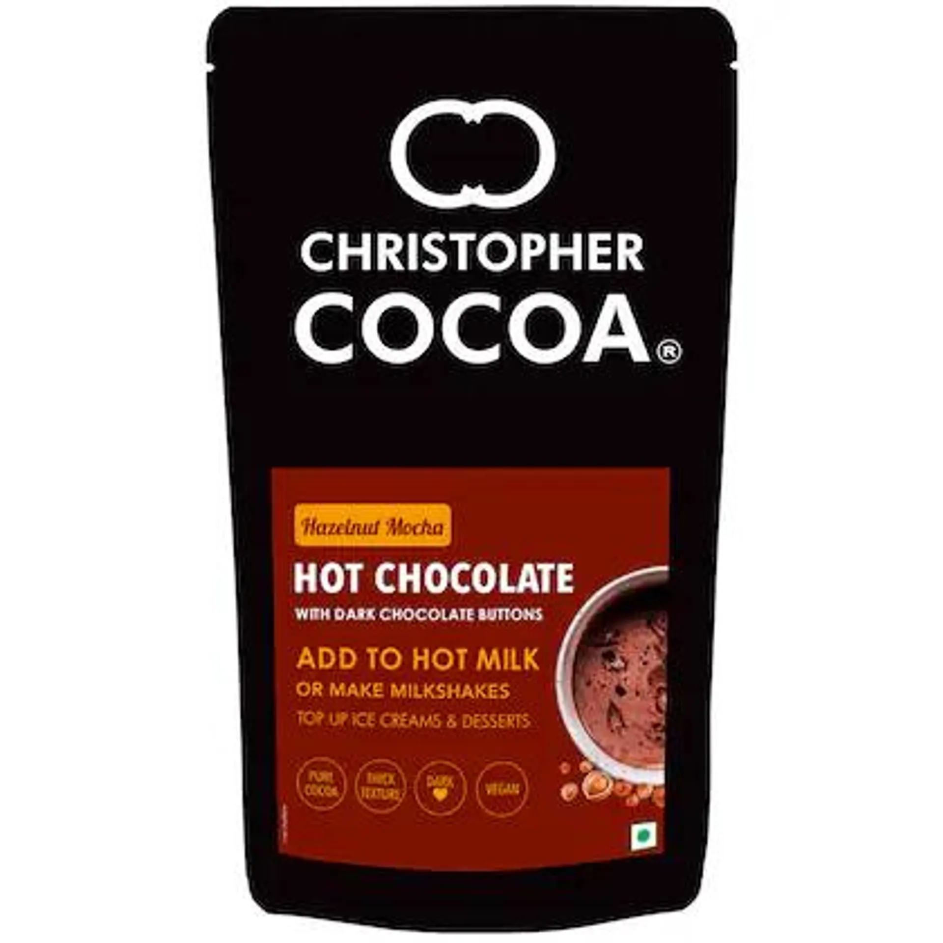 Christopher Cocoa Hazelnut Mocha Hot Drinking Chocolate Powder with Dark Chocolate Buttons 1Kg