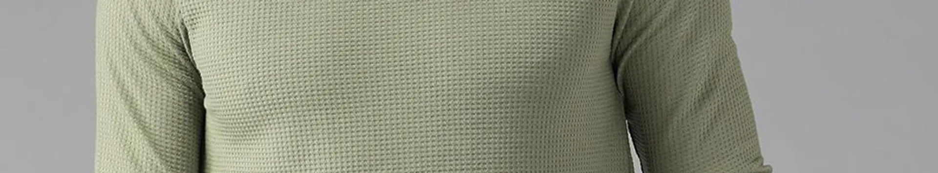 The Lifestyle Co Men Green Waffle Texture T-shirt