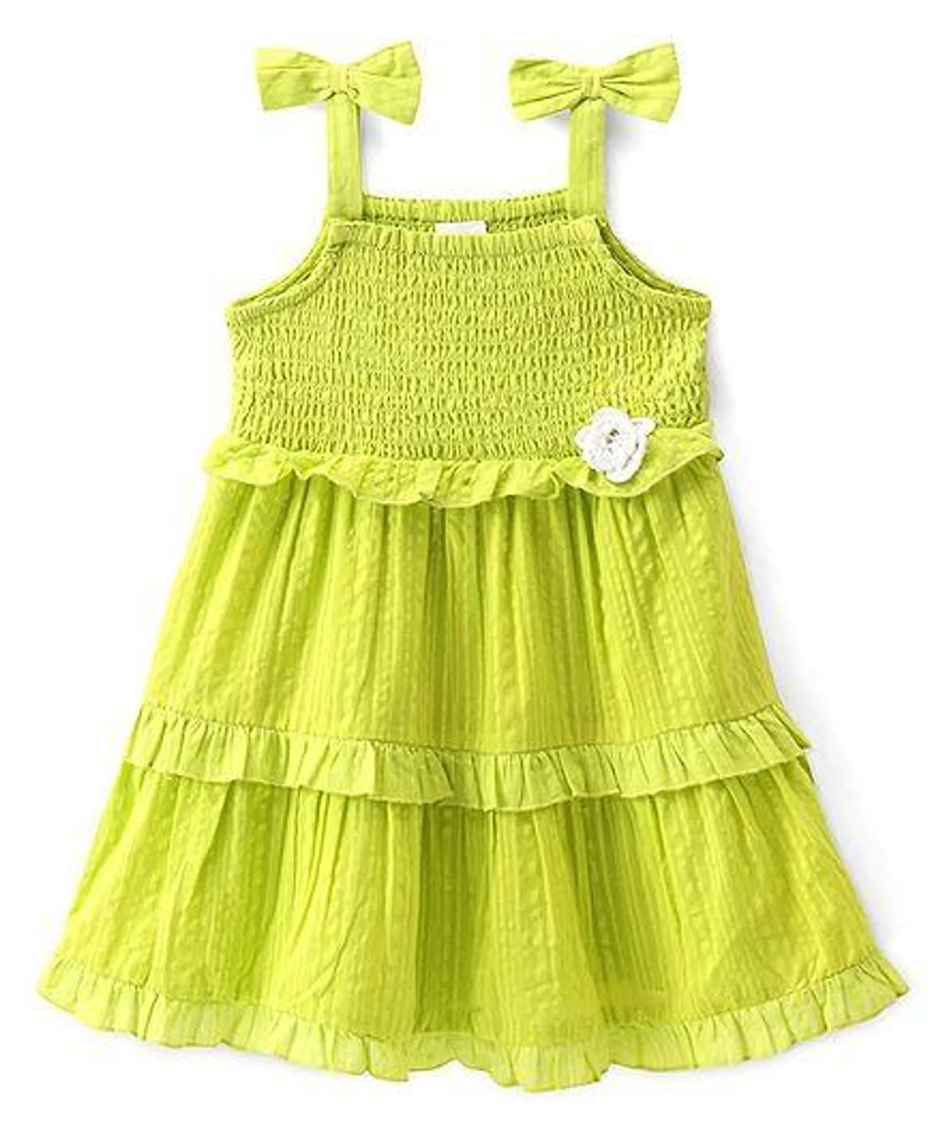 Babyhug 100% Cotton Woven Sleeveless Frock with Floral Applique - Green