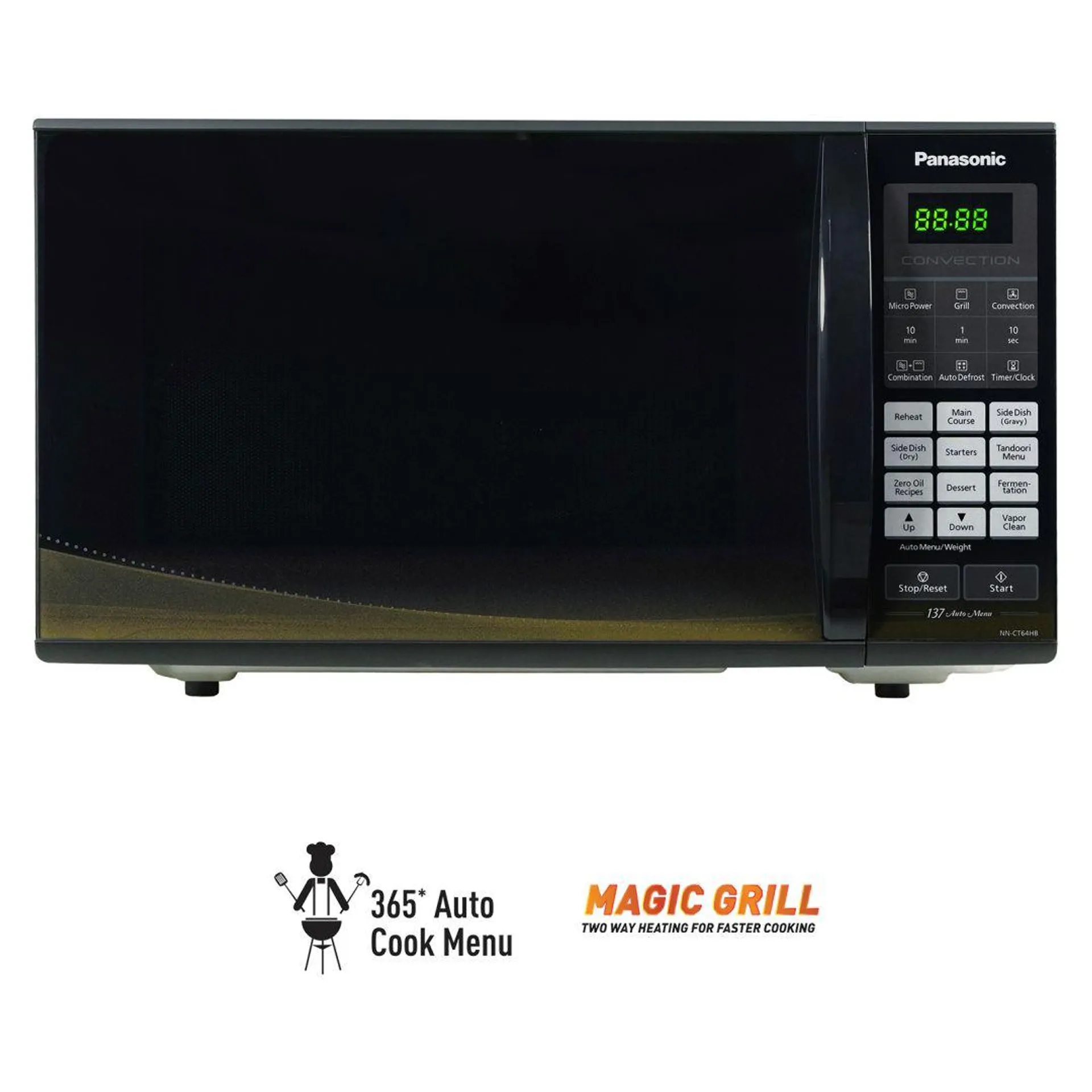 27L Convection Microwave Oven (NN-CT64HBFDG, Black Mirror + Golden, Zero Oil, 137 Auto Cook Menus)