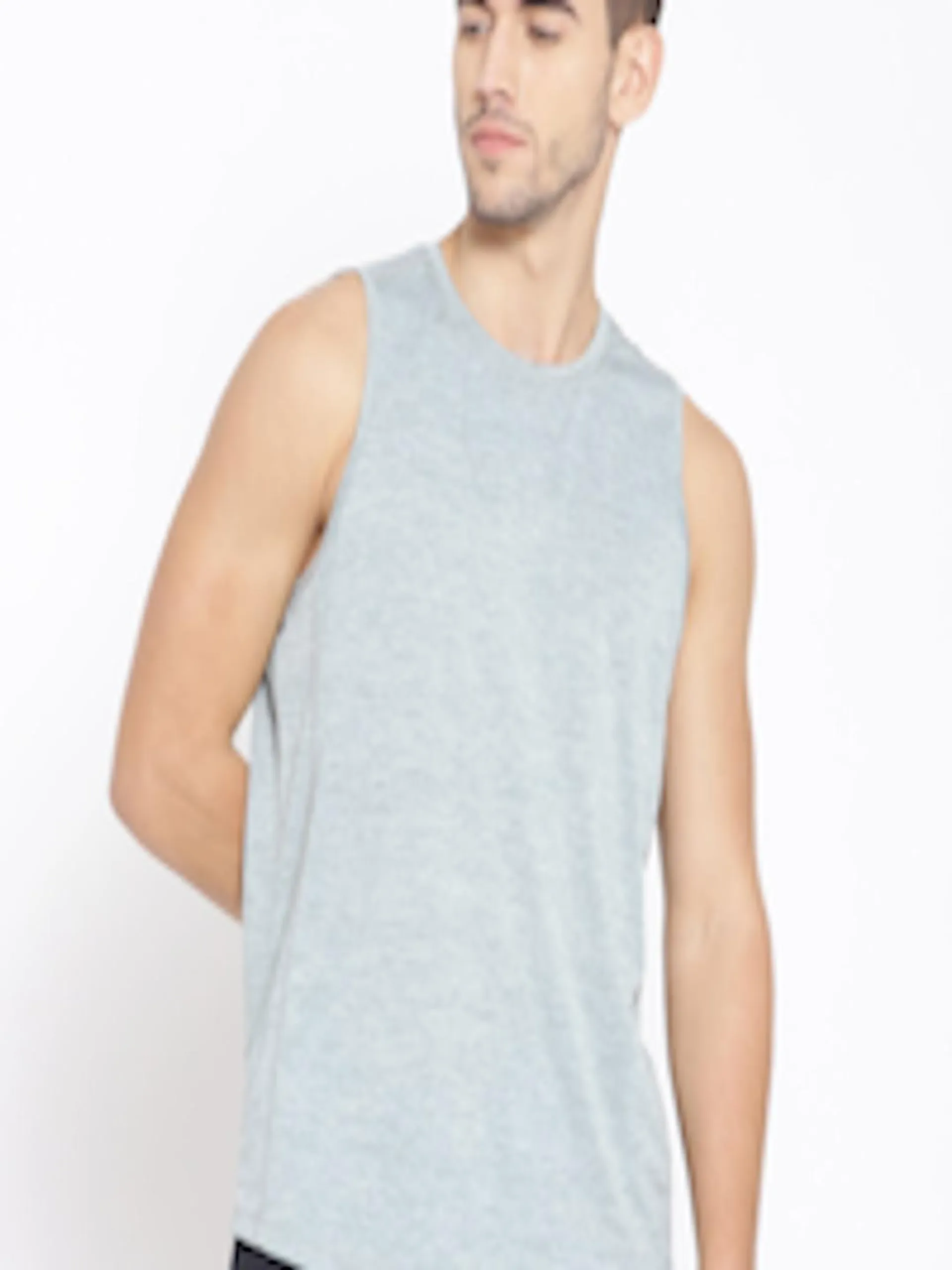 Men Grey & Green Rapid Dry Training Tank T-shirt