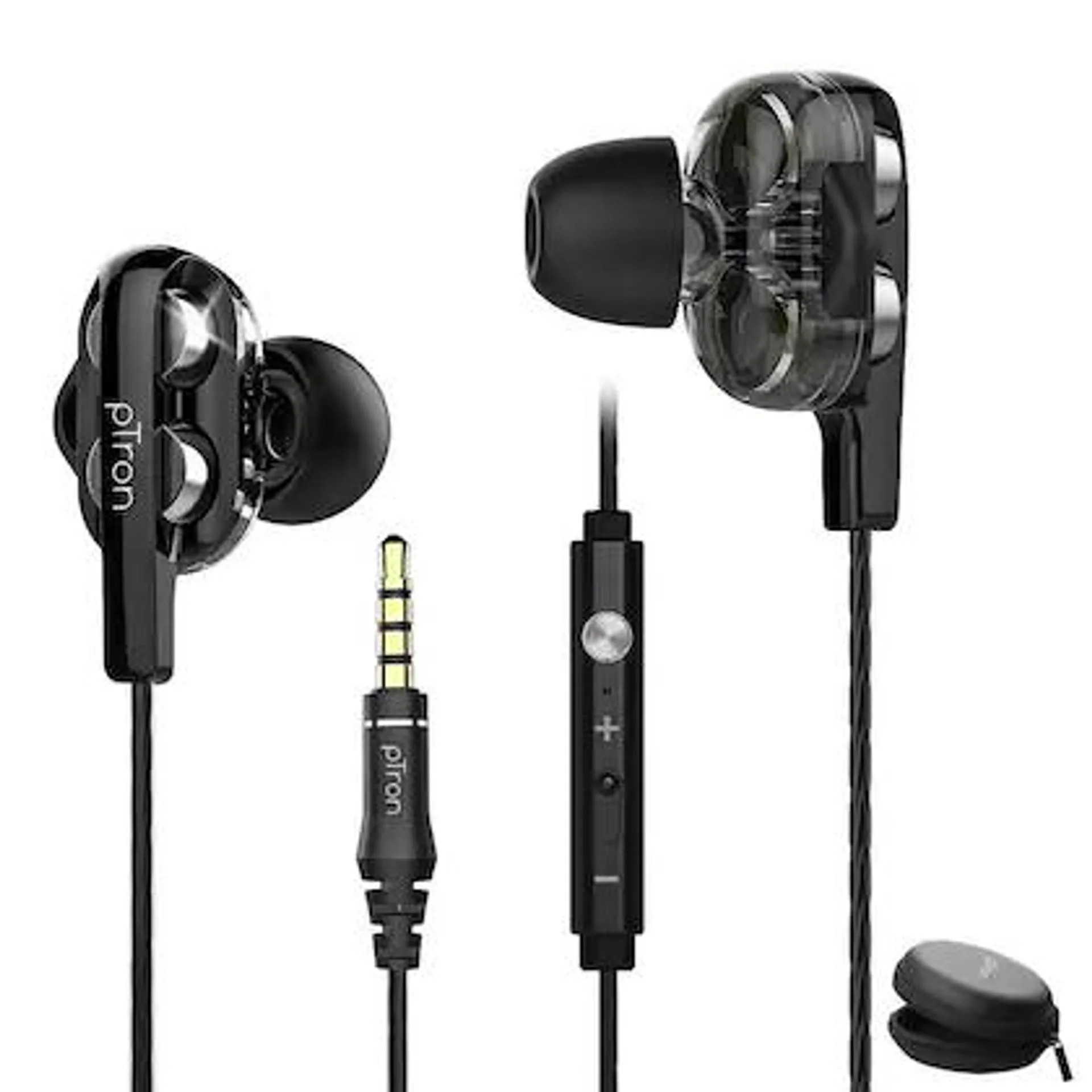 pTron Boom Ultima V2 Dual Driver,Gaming Wired Earphones, In-Line Mic 1.2M Tangle-Free Cable (Black)