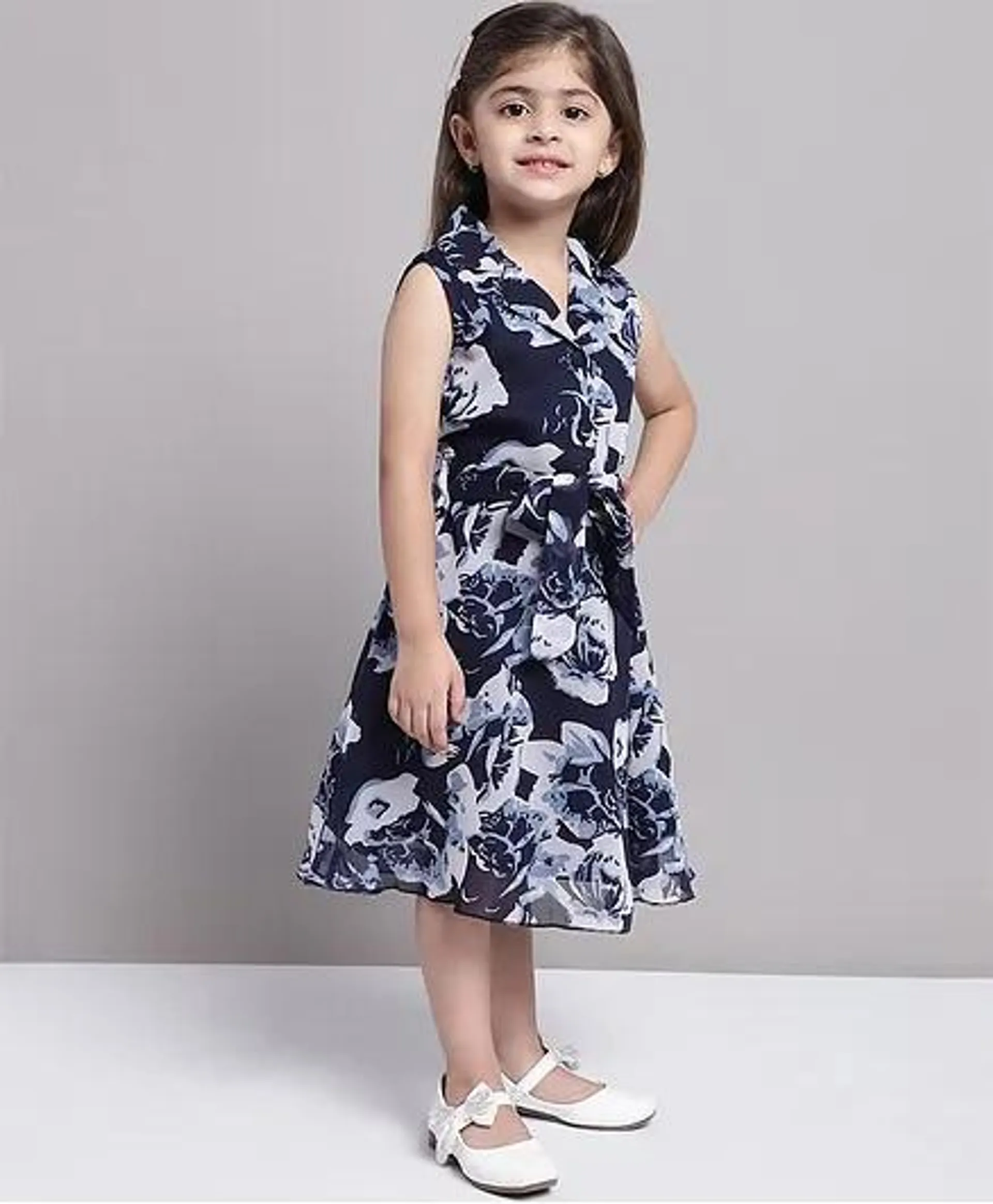 Mini & Ming Sleeveless Abstract Floral Printed Dress - Navy Blue