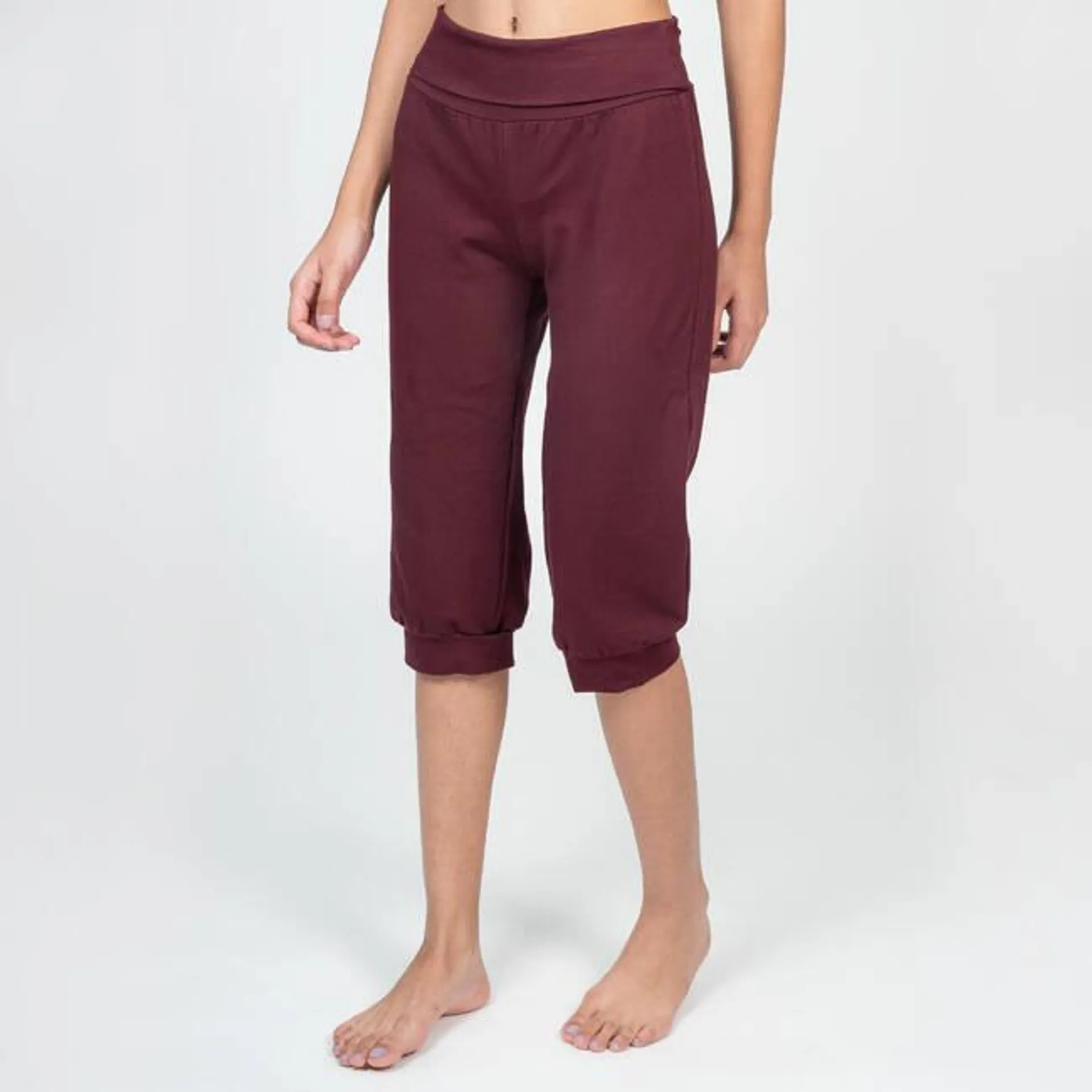 Women Yoga Pants Cotton Cropped - Burgundy